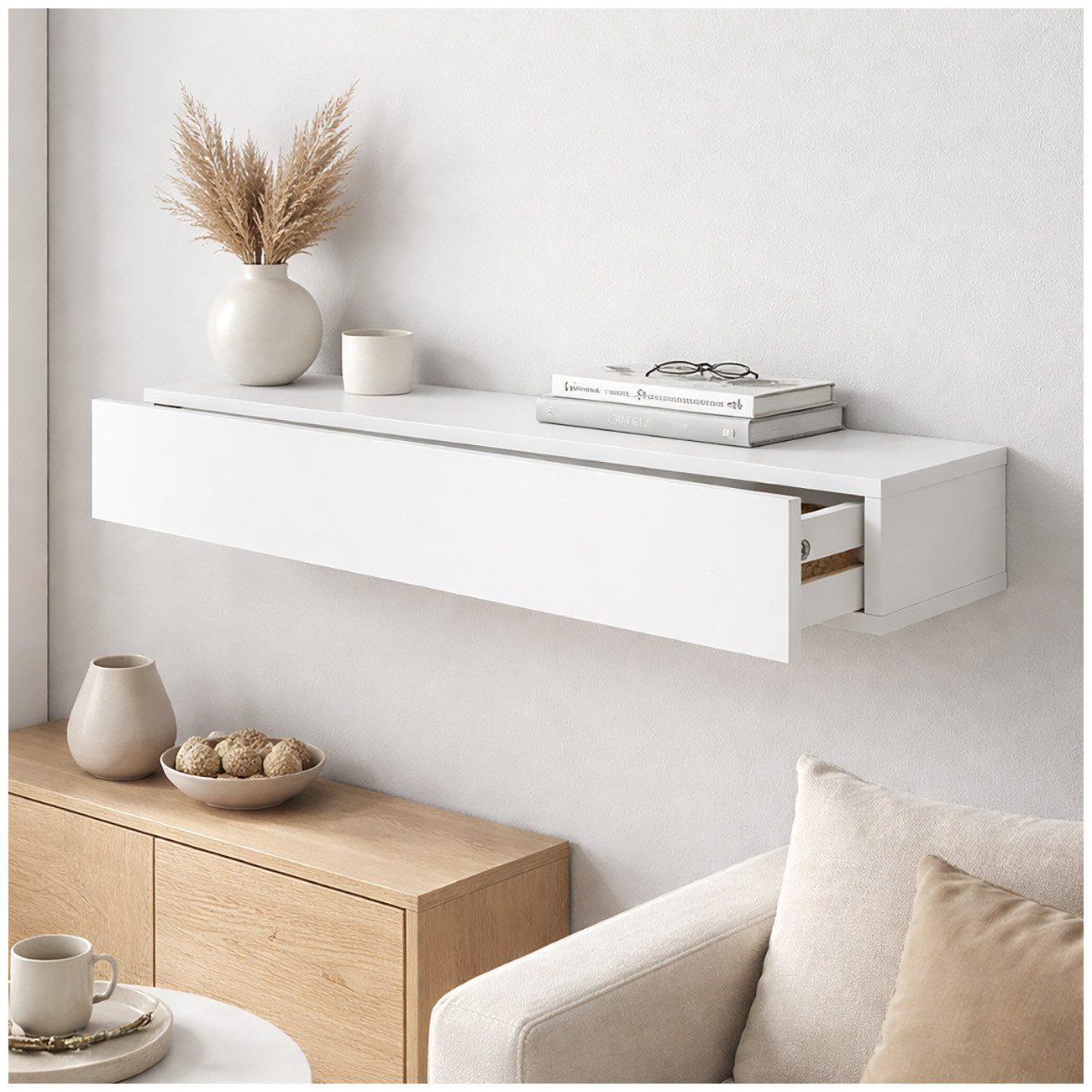 HTI-Living Wandregal Wandregal mit Schublade 80 cm Weiß, Stück 1-tlg.