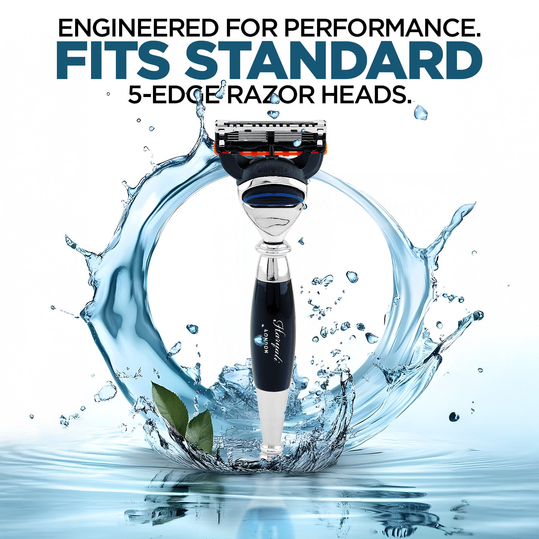 Haryali London Nassrasierer Fusion 5 Unisex-Rasierer für Körper und Gesicht, schwarzer Griff, Pack, Rasierer mit Klinge und MESSINGHARZ Finish, Abwaschbarer, rutschfester Griff. Passend für alle Fusion5 Rasier.