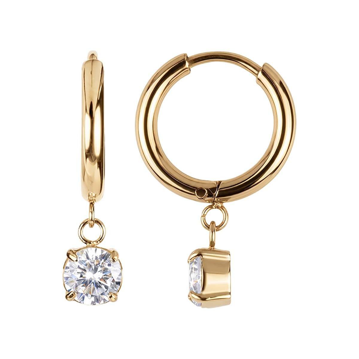 Jacques Lemans Paar Creolen S-O261B, für Damen Edelstahl vergoldet Zirkonia