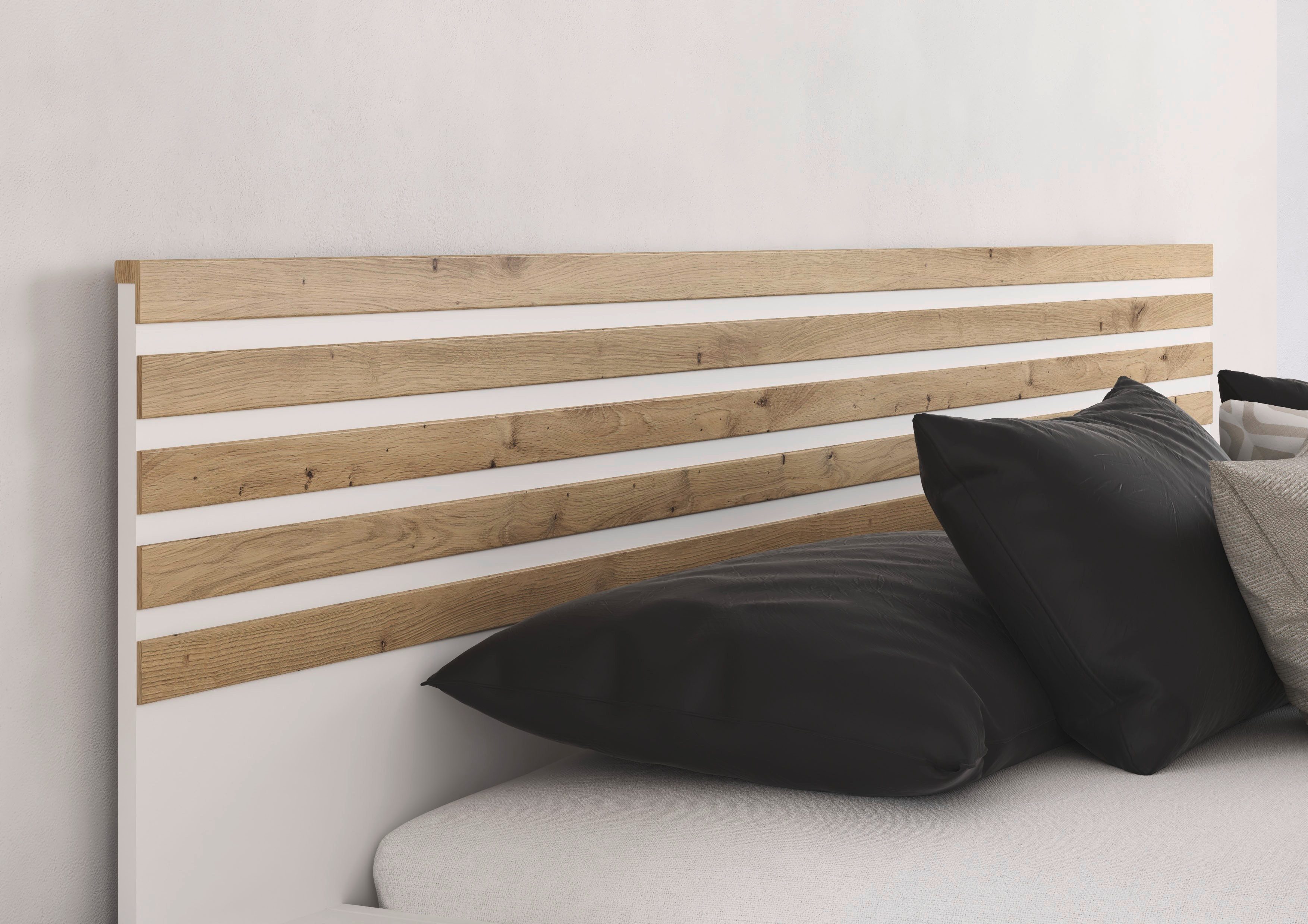 rauch Bettanlage Doppelbett Futonbett LAMELLA in schwebender Optik, (Bett 160x200 oder 180x200 cm), mit eleganter Lamellenabsetzung und 2 Hängenachttische MADE  – Bild 4 von 5