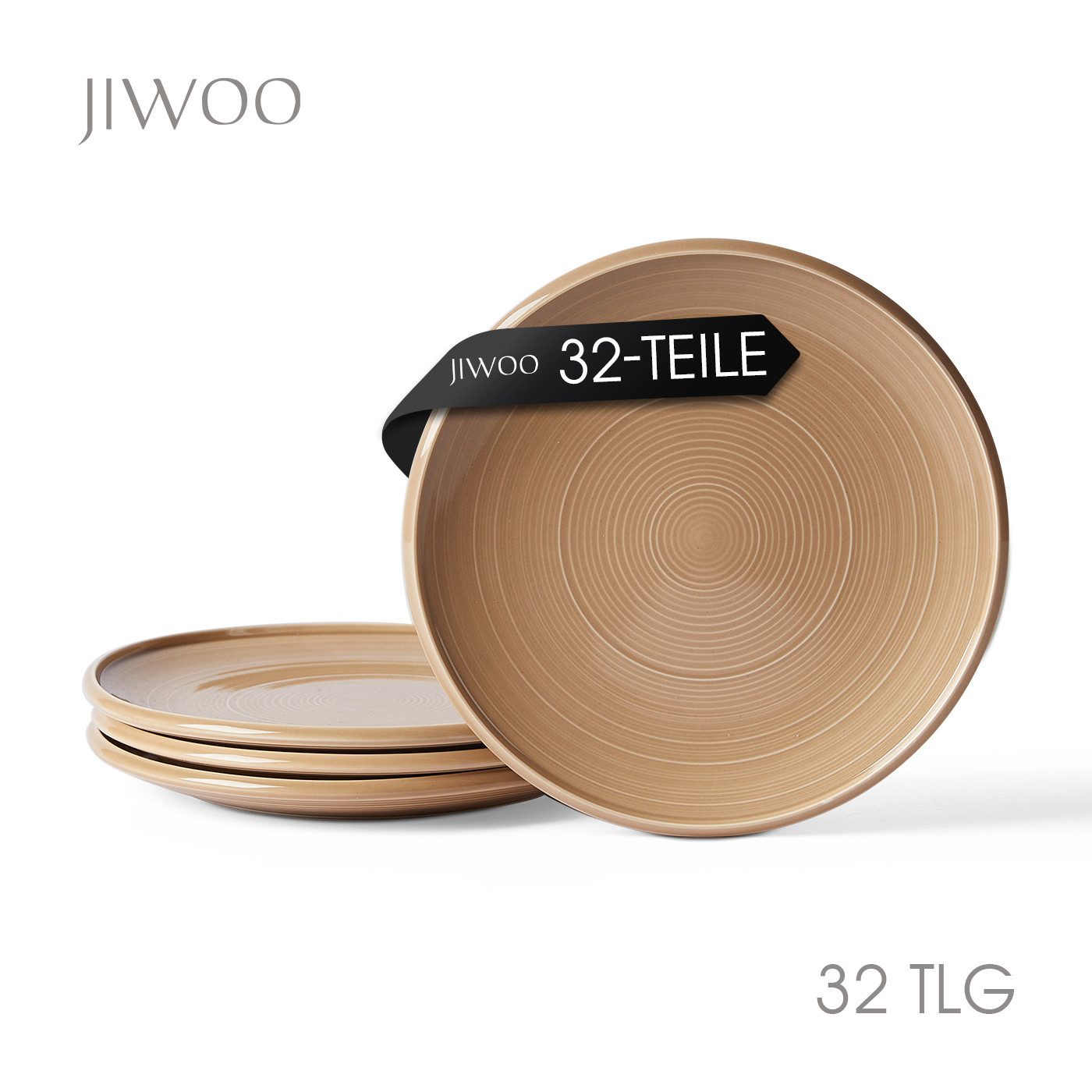 JIWOO Speiseteller 4er Ø21,8cm, Frühstücksteller Pastateller Teller Brotteller Plate, (32 St), Hochwertiges Tellerset Braun Mikrowellenofen Spülmaschine Ø 21,8cm
