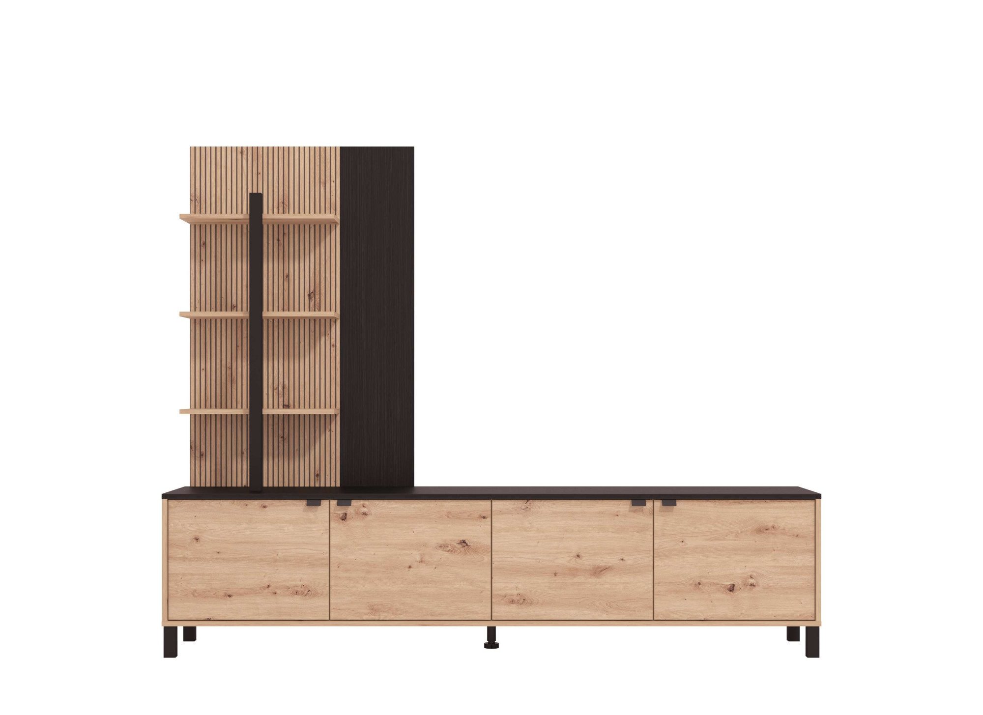 Home affaire Wohnwand Margate inkl.TV-Board und Standregal, 208 cm, mit dekorativen schwarzen Streifen, metallgriffe