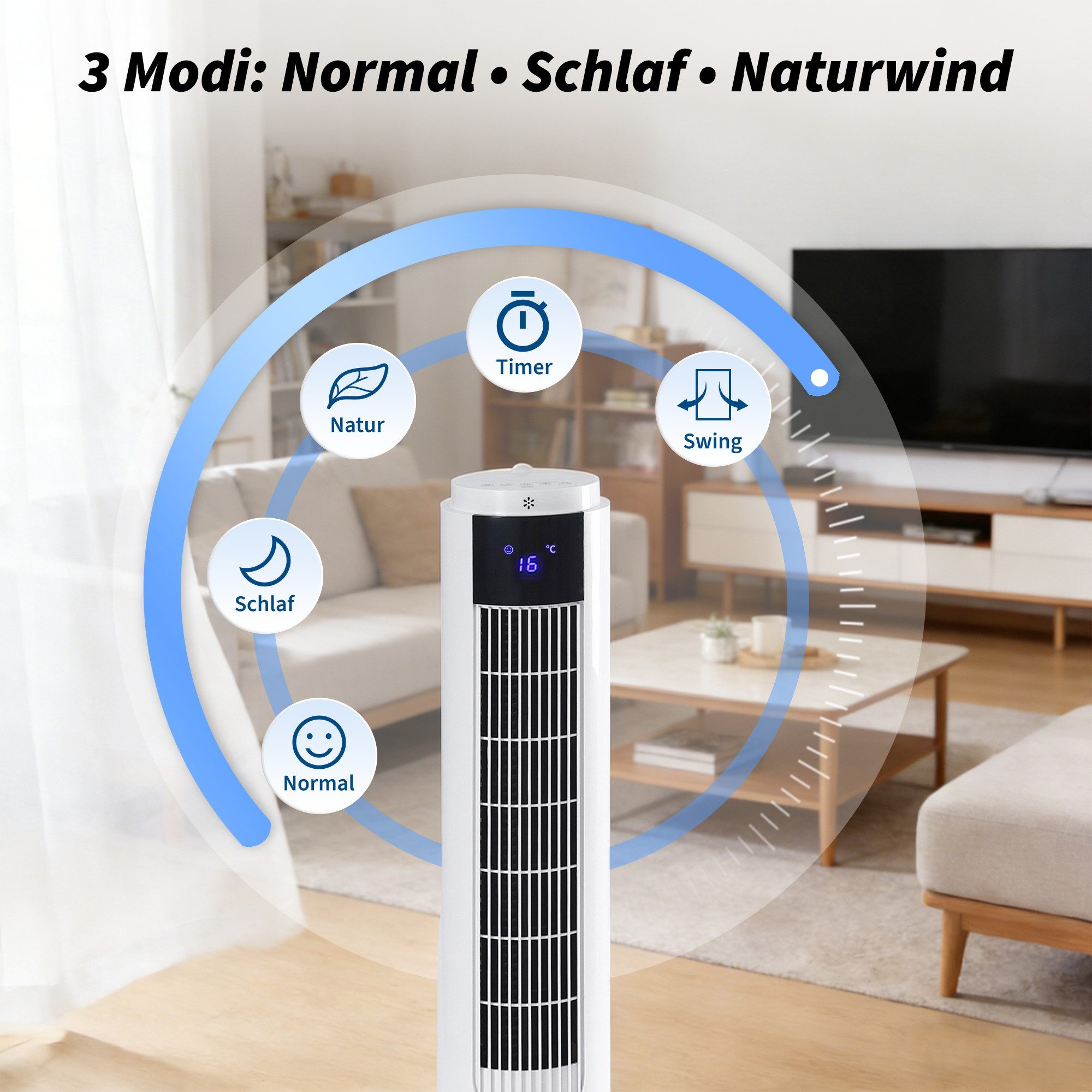 ZMH Akku-Standventilator mit Kühlfunktion & Wassertank leise 3 Geschwindigkeiten für Wohnzimmer, 3 Geschwindigkeiten - Stand Ventilatoren für Schlafzimmer