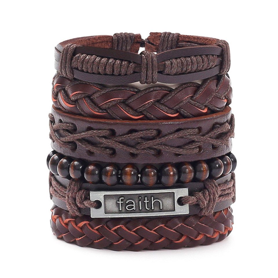 nsihing Armband 4/6-teiliges Punk-Armband-Set für Herren, Schwarzes Lederarmband, Gothic geflochtener Armreif