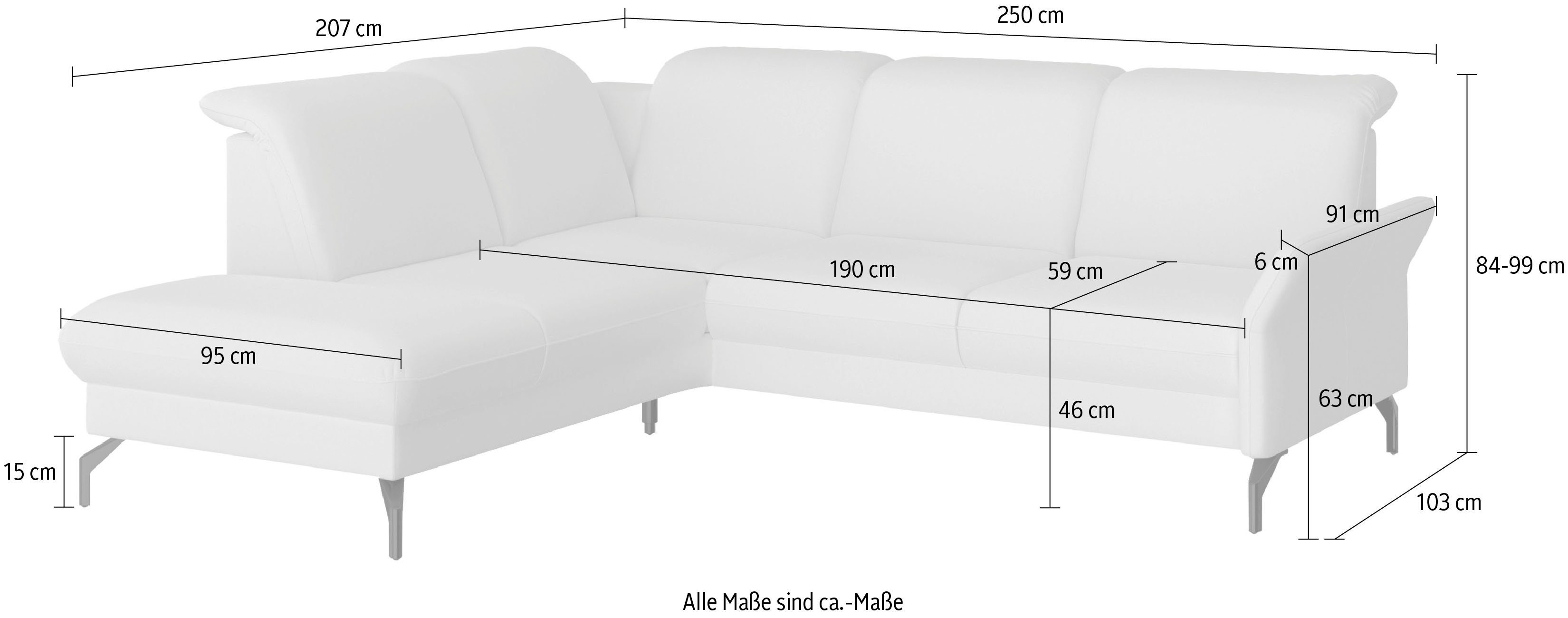 sit&more Ecksofa Fashion, wahlweise mit Kopfteilverstellung, Nickelfüße Vorziehsitz, motorisch