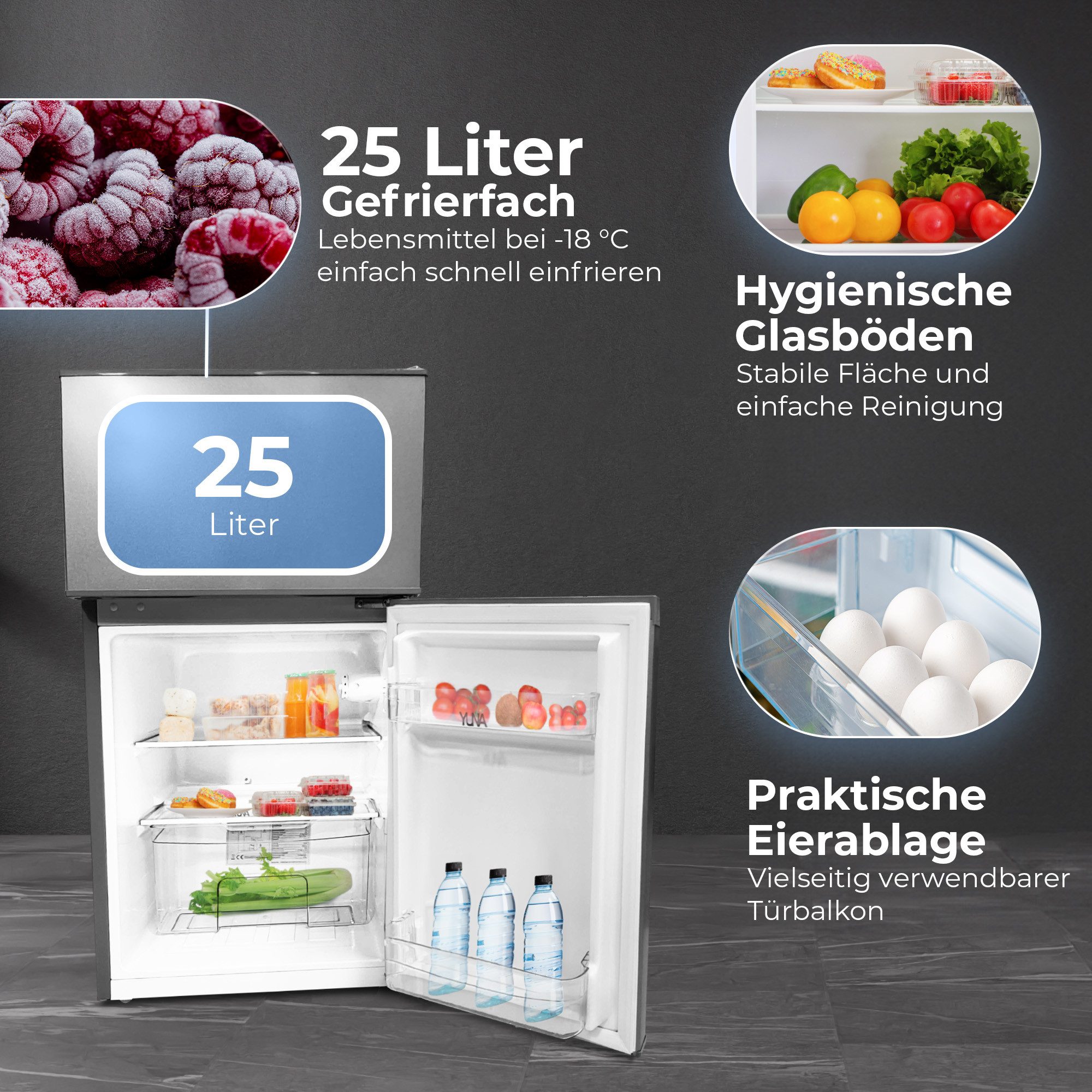 YUNA Kühl-/Gefrierkombination Serebro GK85 E-IX, 85.1 cm hoch, 45.3 cm breit