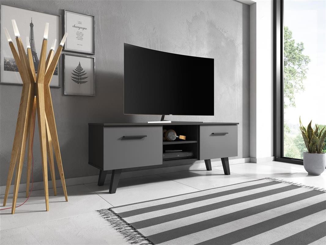 VIVENTE Möbel Lowboard NORD grau/schwarz Breite 140 cm, Holzfüße