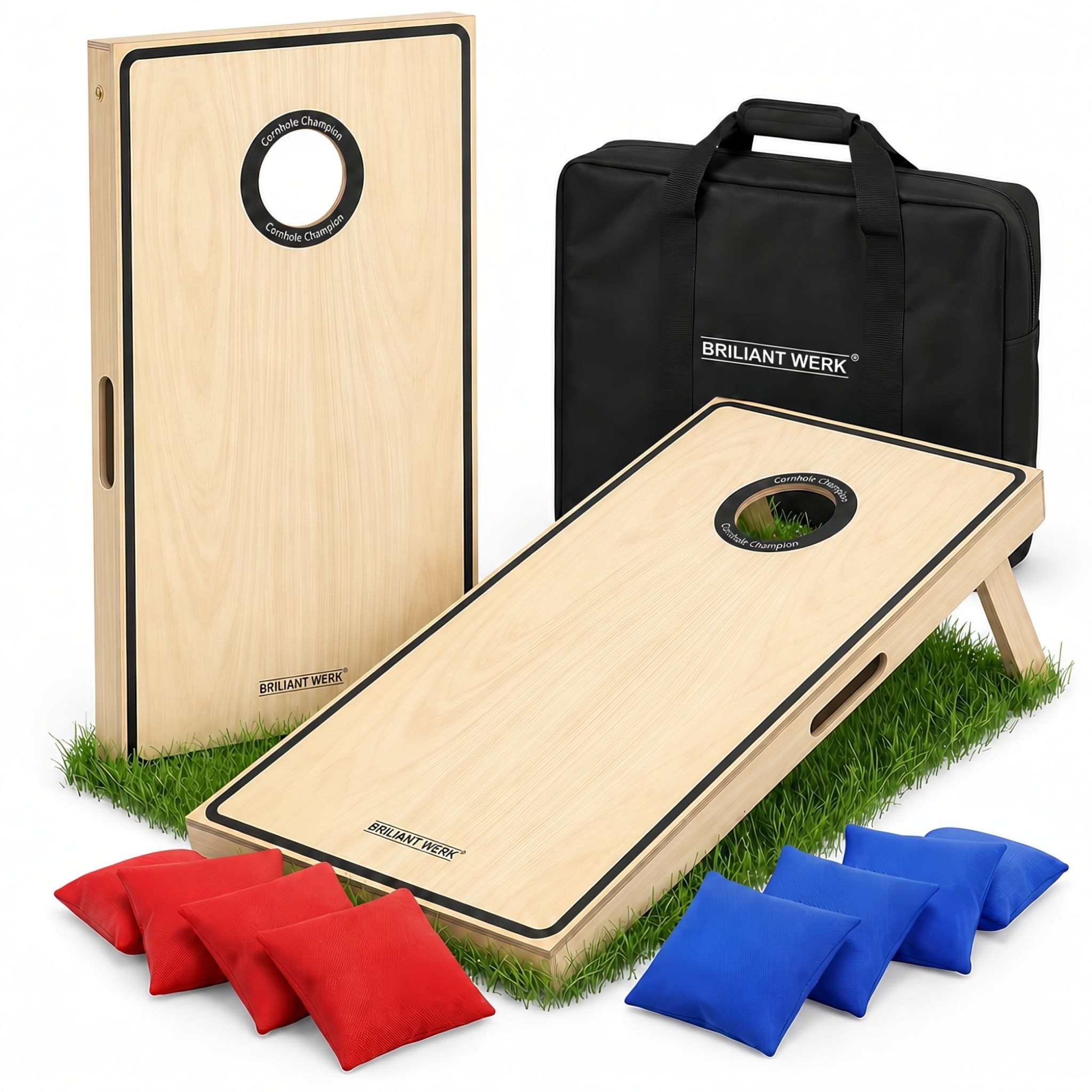 Briliantwerk Spiel Cornhole Spiel Outdoor, 11-teiliges Echtholz Wurfspiel, Sackloch Spiel, Bean Bag Game