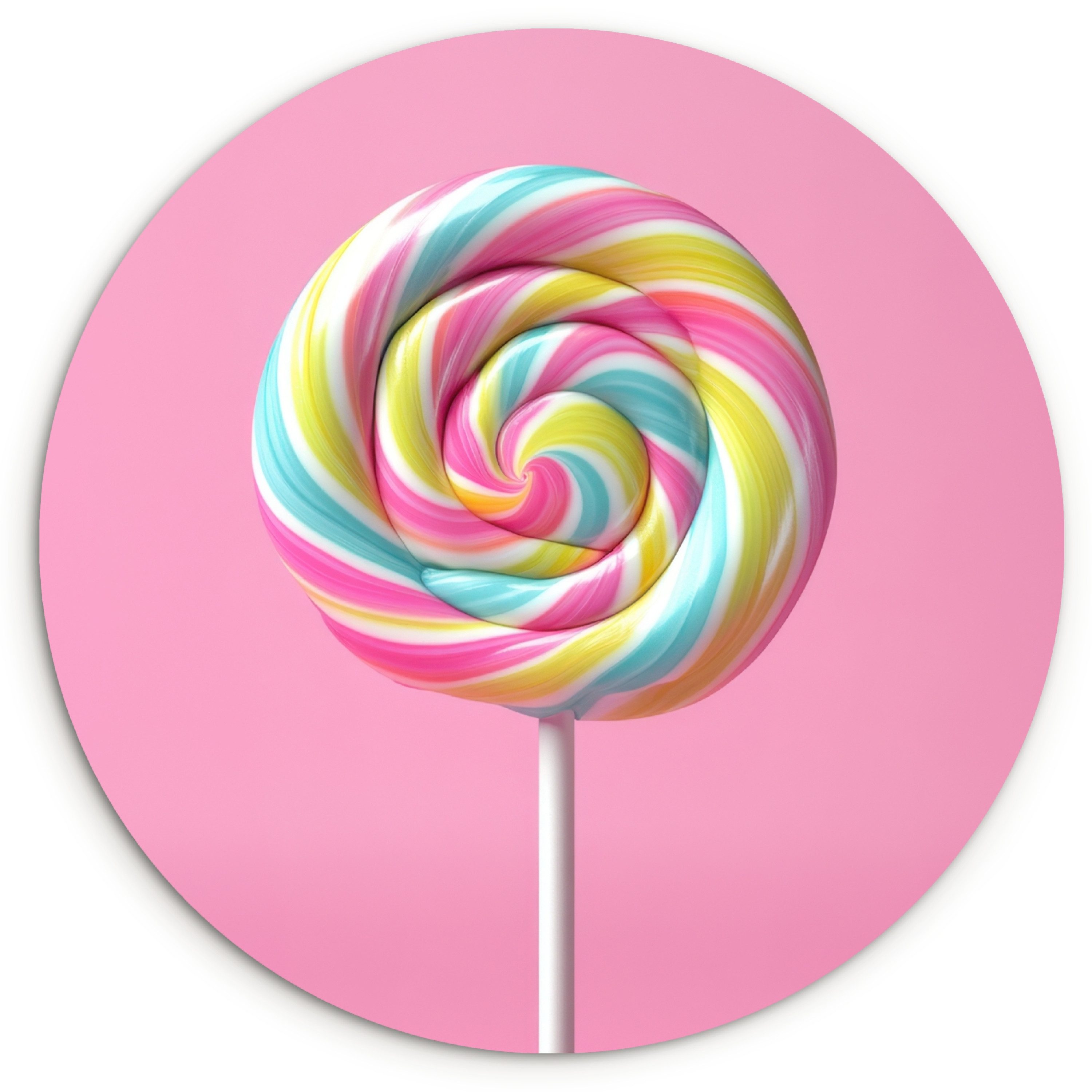 MuchoWow Gemälde Lollipop - Rosa - Süßigkeit - Süß, Fotodruck (1 St), Kreis Wanddekoration, Rundes Wandbild, 30x30 cm