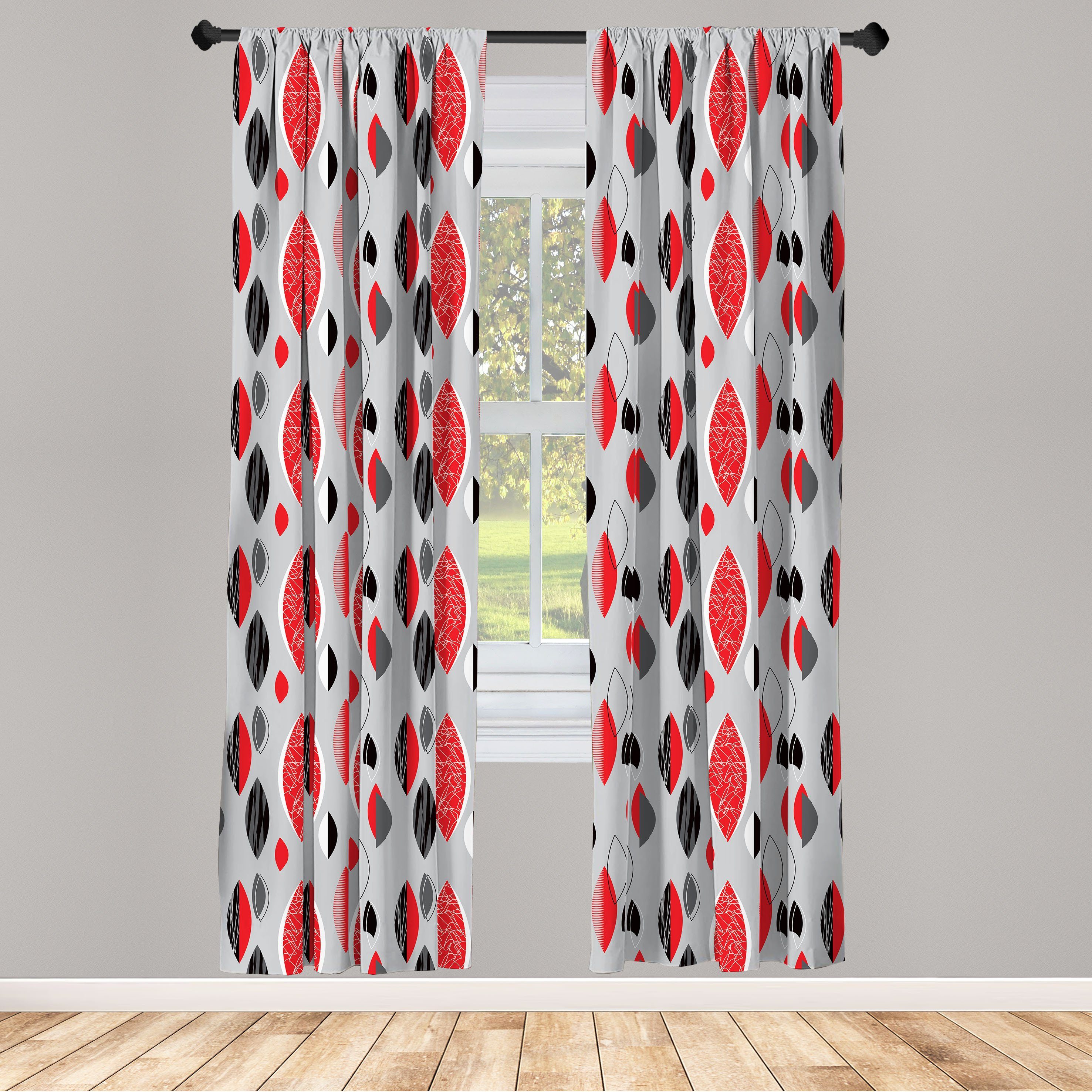 Gardine Vorhang für Wohnzimmer Schlafzimmer Dekor, Abakuhaus, Microfaser, Mitte des Jahrhunderts Abstrakt Oval Blatt | Fertiggardinen
