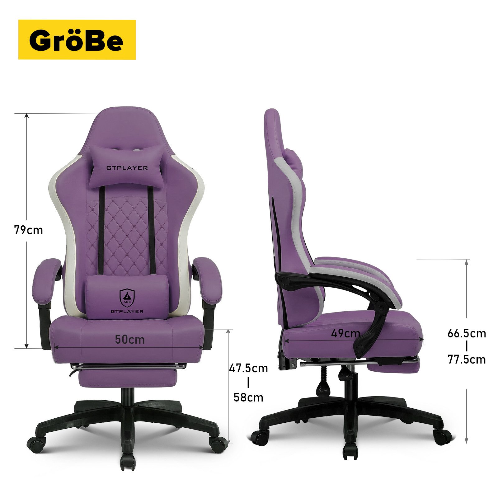 GTPLAYER Gaming-Stuhl Ergonomischer Gaming Sessel Schreibtischstuhl aus Stoff/Kunstleder (Pacekung), Federsitzkissen mit Fußstütze