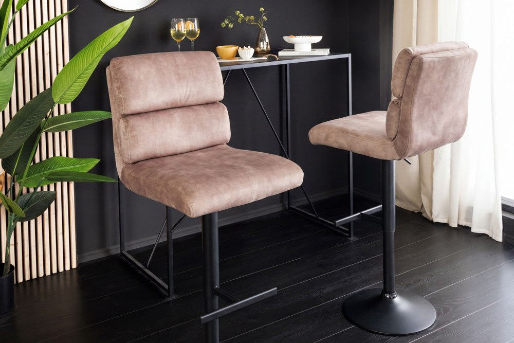 riess-ambiente Barhocker COMFORT champagner beige/schwarz - Samt, Metall, höhenverstellbar (Einzelartikel, 1 St), Drehbarer Stuhl mit Lehne - ideal für Wohn- un – Bild 5 von 5