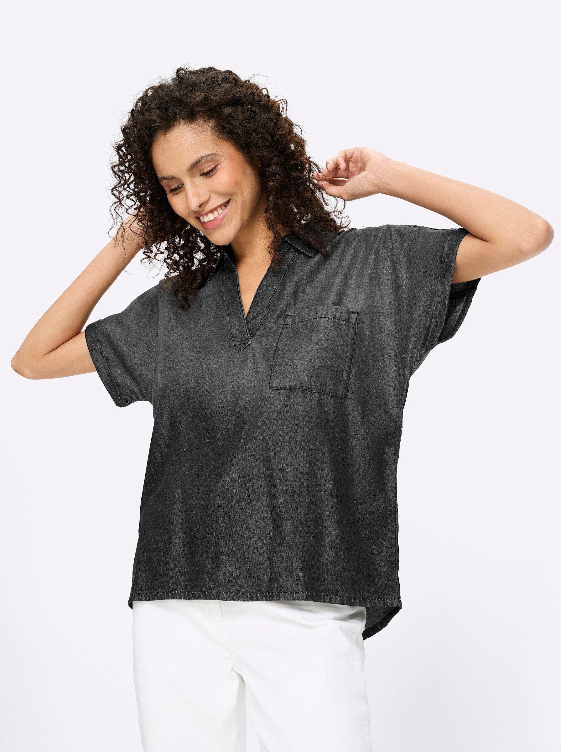 heine Klassische Bluse Jeansbluse Kurzarm
