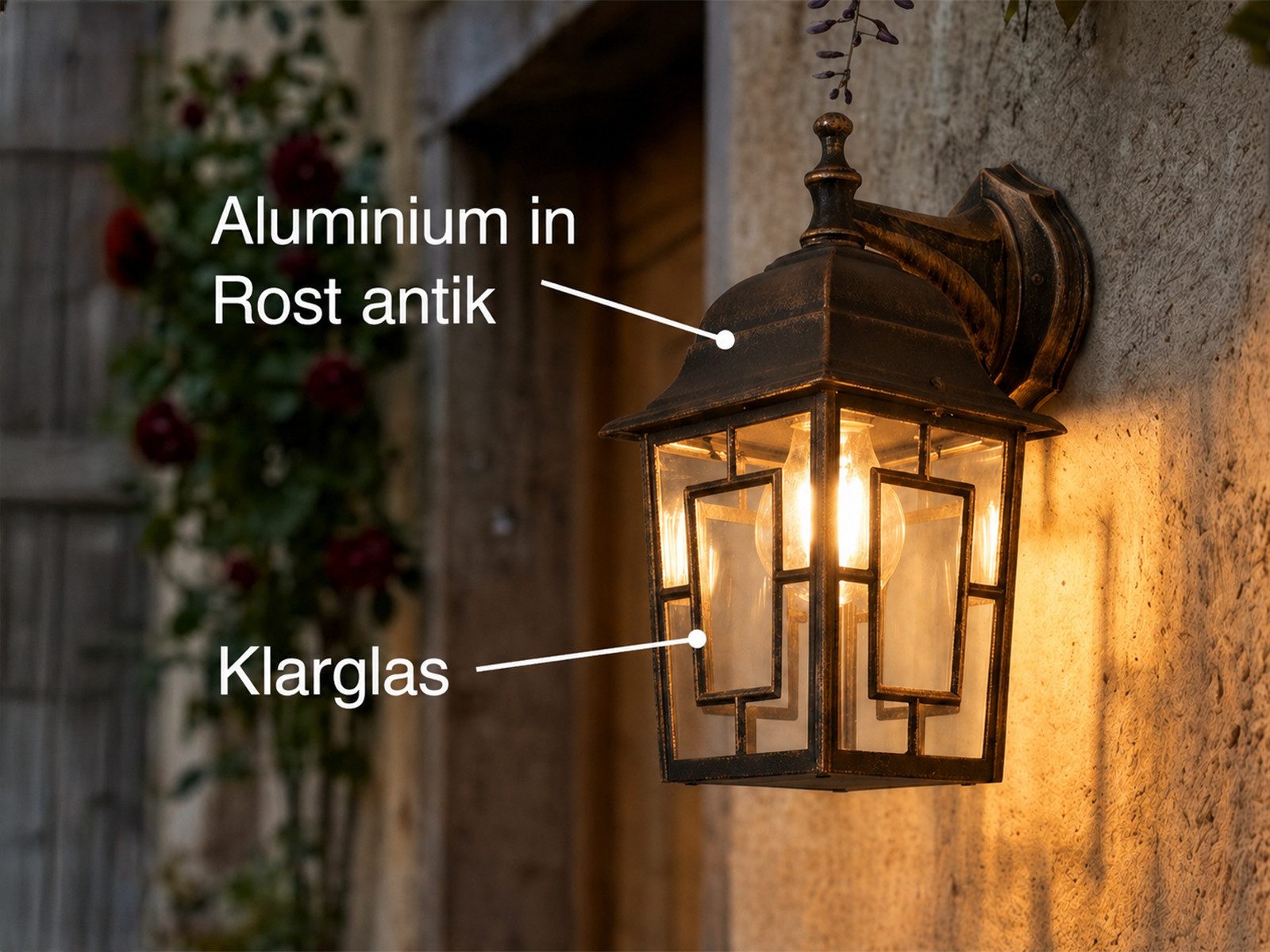 TRIO Leuchten LED Außen-Wandleuchte antik mit Bleiglasoptik, Höhe 30cm, LED wechselbar, Warmweiß, Haus-Wand Außenleuchte, Fassadenbeleuchtung Haustür, Wandlampe mit E27