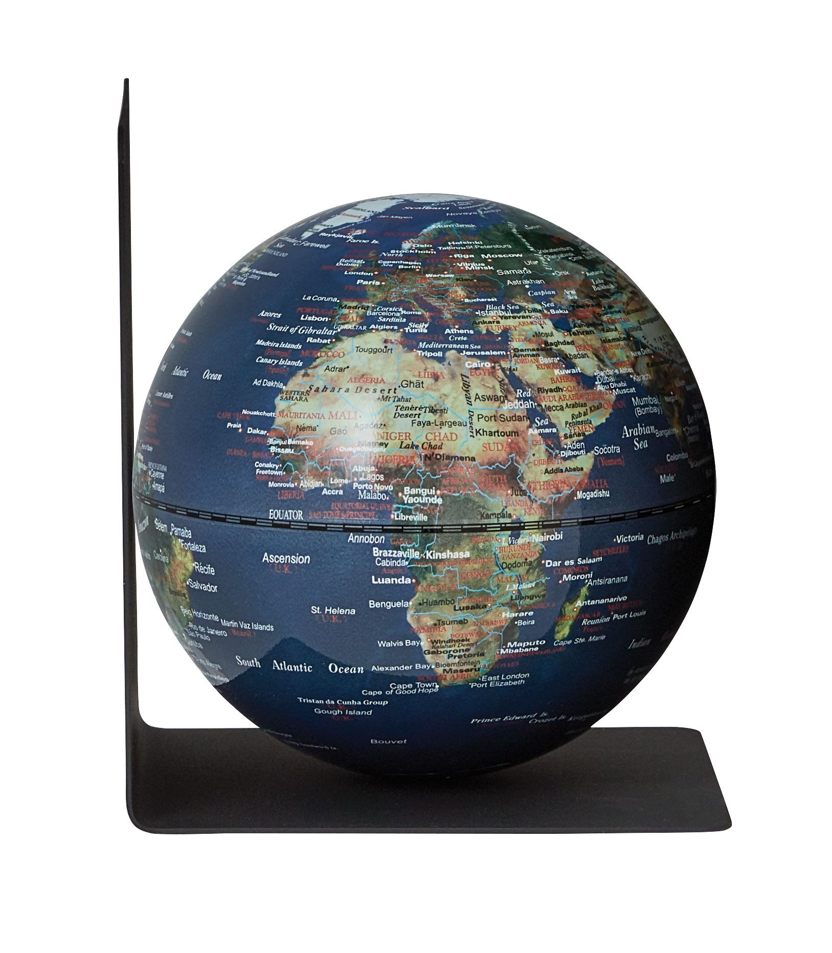 TROIKA Globus BOOKGLOBE SINGLE, Metall-Buchstütze mit abnehmbarem Globus, (13 cm Durchmesser, 1-tlg), 13 x 13 x 15,3 cm englische Beschriftung, verschiedene Farben