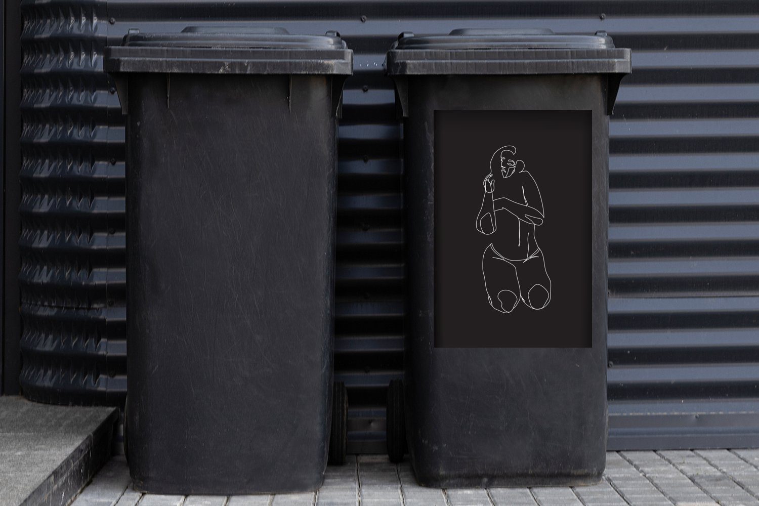 Modell (1 St), Mülleimer-aufkleber, Container, MuchoWow Frauen - Wandsticker Abfalbehälter Mülltonne, Linienkunst - Sticker,