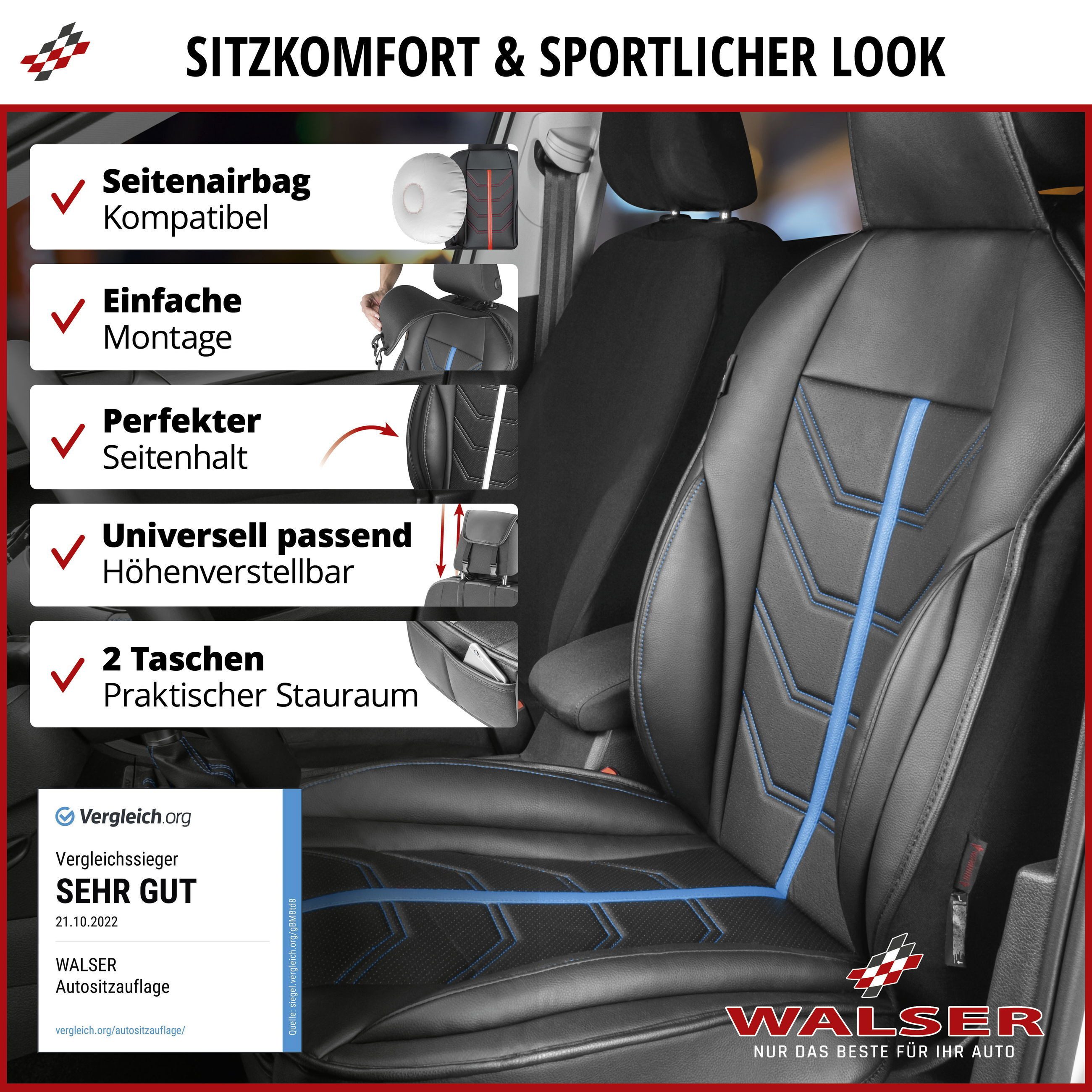 WALSER Autositzauflage Sitzaufleger Kimi, 1 Stück, 1-tlg.