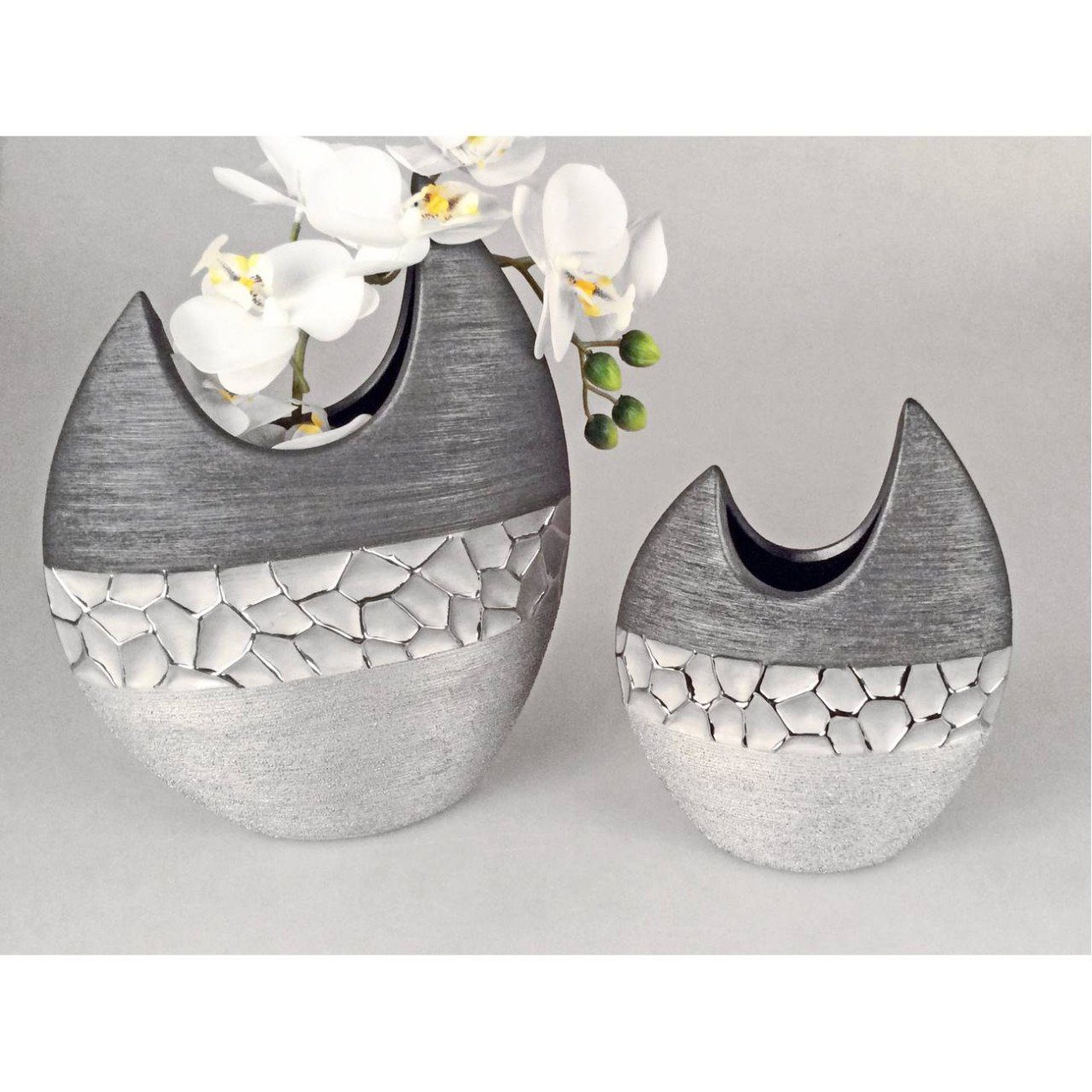 H:21cm Keramik formano Stones, B:7cm Dekovase Silber L:16cm Modern