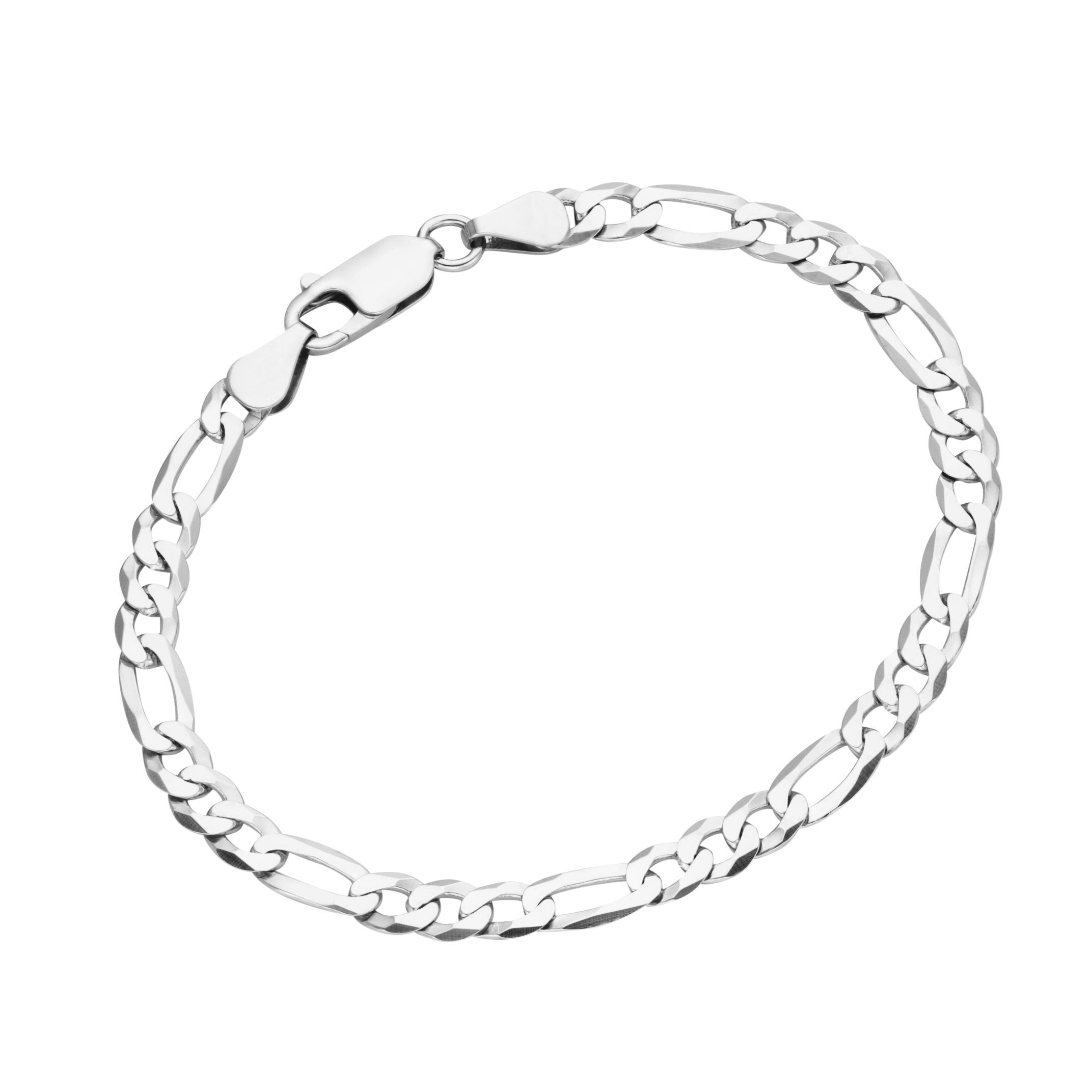 Armband Figarokette 3/1 diamantiert, massiv, Silber 925