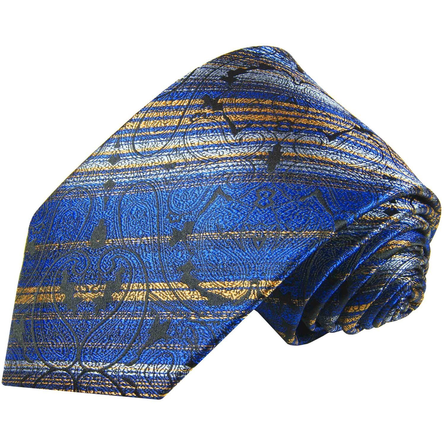 Paul Malone Krawatte Herren Seidenkrawatte mit Tuch modern gestreift 100% Seide (Set, 2-St., Krawatte mit Einstecktuch) Breit (8cm), blau gold 2100