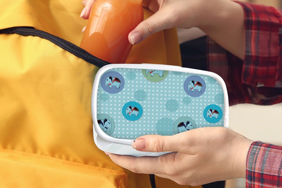 Brotdose, Mädchen Lunchbox Brotbox für Elefant Jungs Design, Erwachsene, und für - und MuchoWow Punkte weiß (2-tlg), Kinder Kunststoff, -