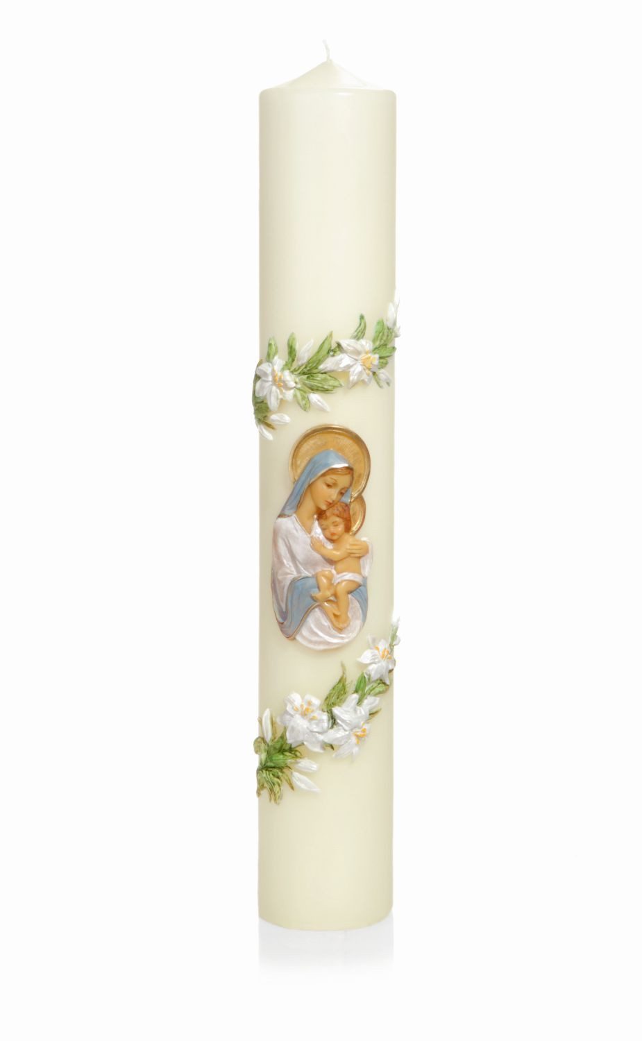 INNA-Glas Stumpenkerze Church Candle QUERIDA, verziert, elfenbein-bunt, 62cm, Ø10cm