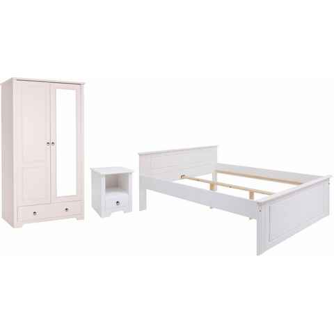 Home affaire Schlafzimmer-Set Hugo, (Set, 3-St), Bett 140x200cm, 2-trg Kleiderschrank und 1 Nachttisch