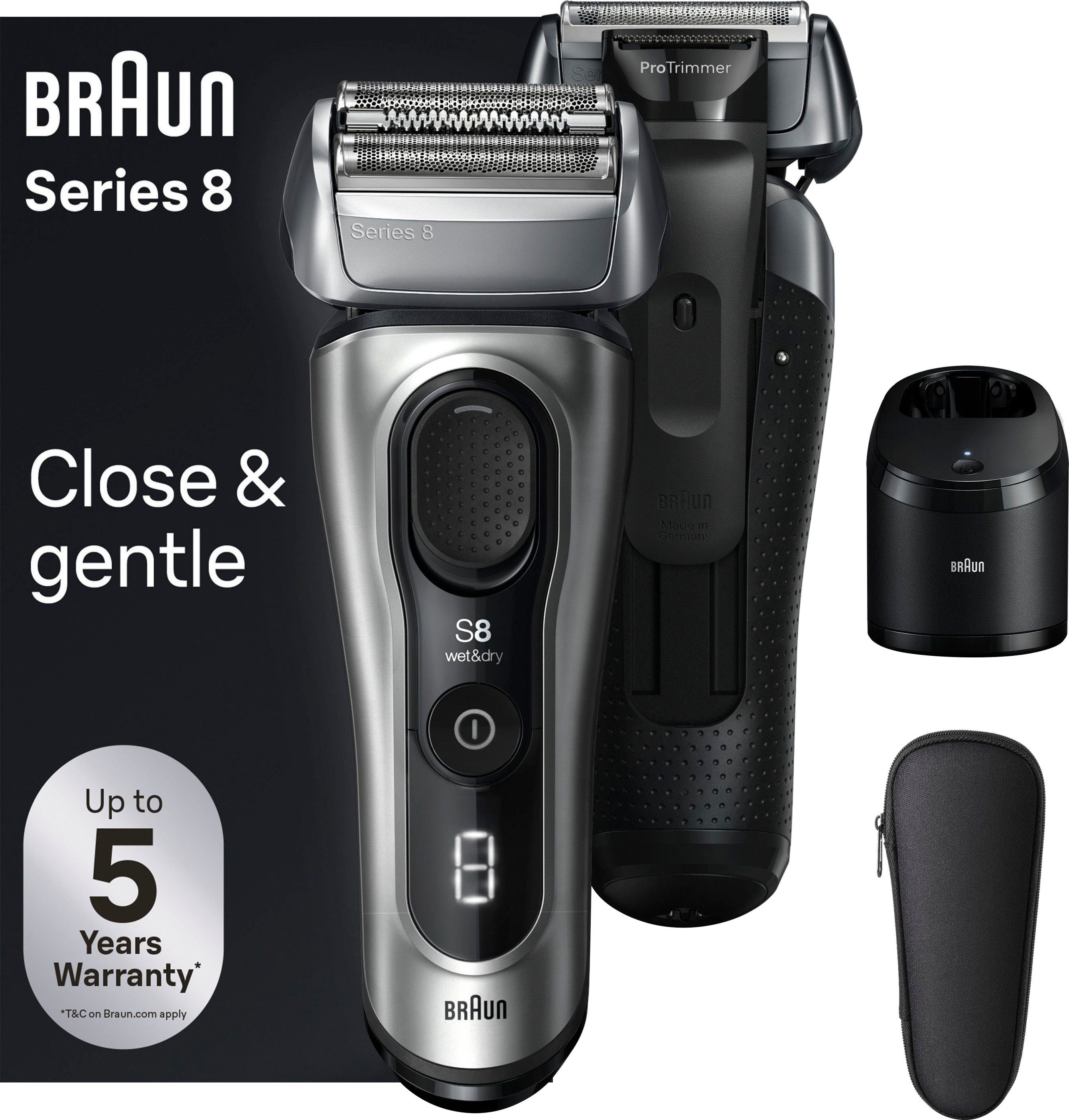 Braun Elektrorasierer Series 8 8567cc, 5-Stufen-Reinigungs- und Ladestation, ProTrimmer