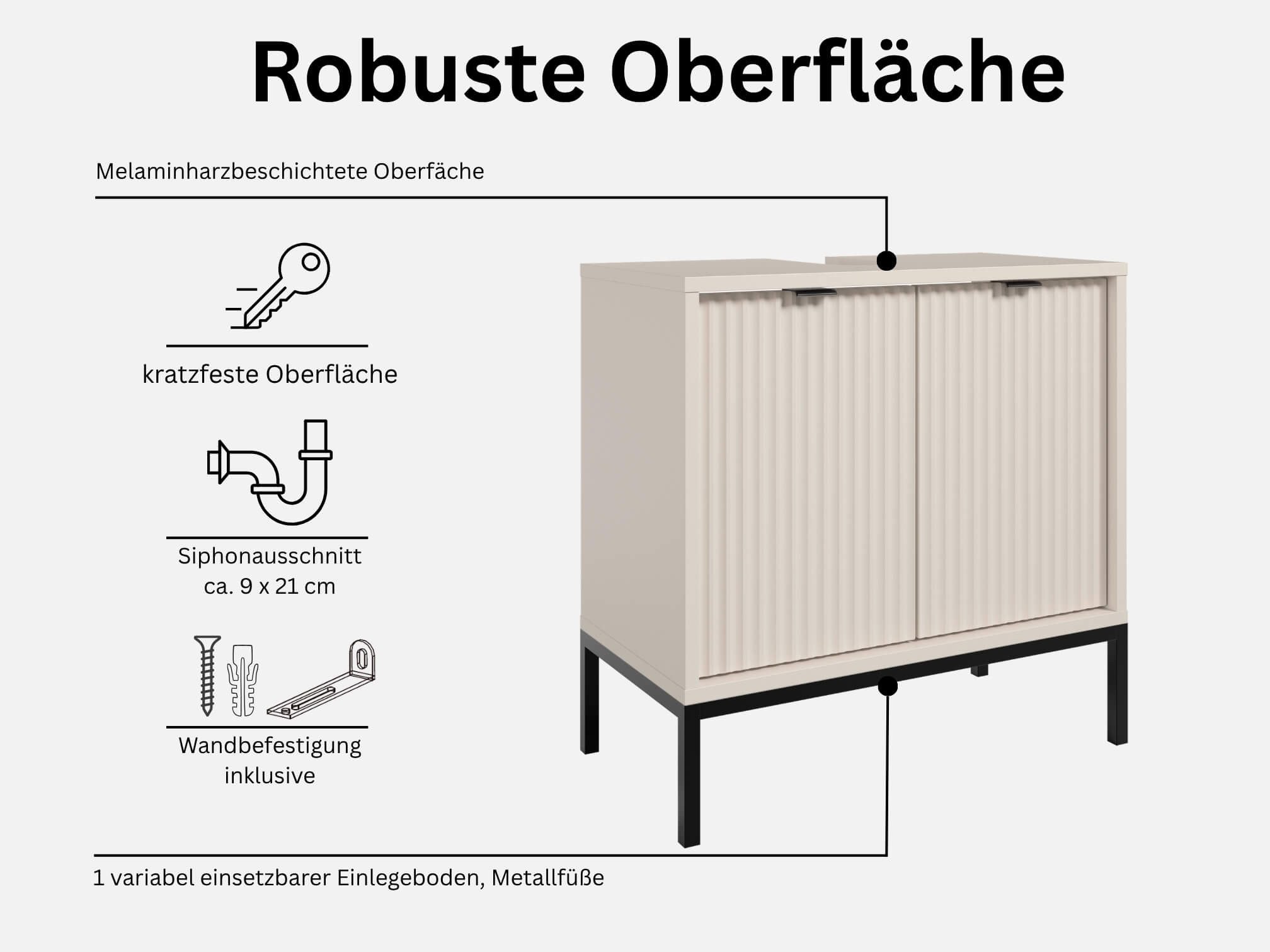 moebel-dich-auf Waschbeckenunterschrank CASTELLO MDF-Fronten mit modernen Riffelungen – Bild 4 von 5