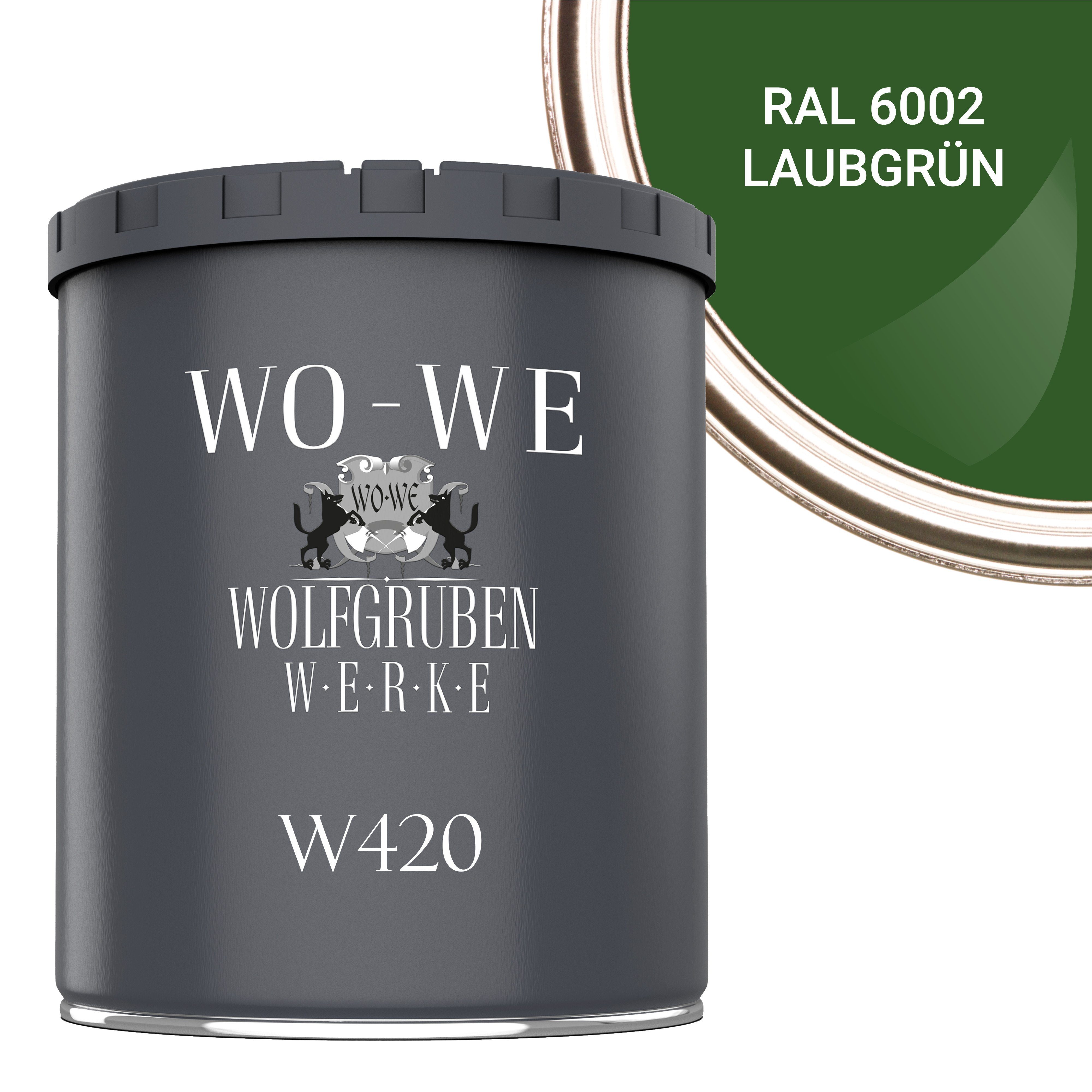 WO-WE Holzlack Holzfarbe Wetterschutzfarbe Holzanstrich W420, 1-10L, Seidenglänzend, Wasserbasis RAL 6002 Laubgrün