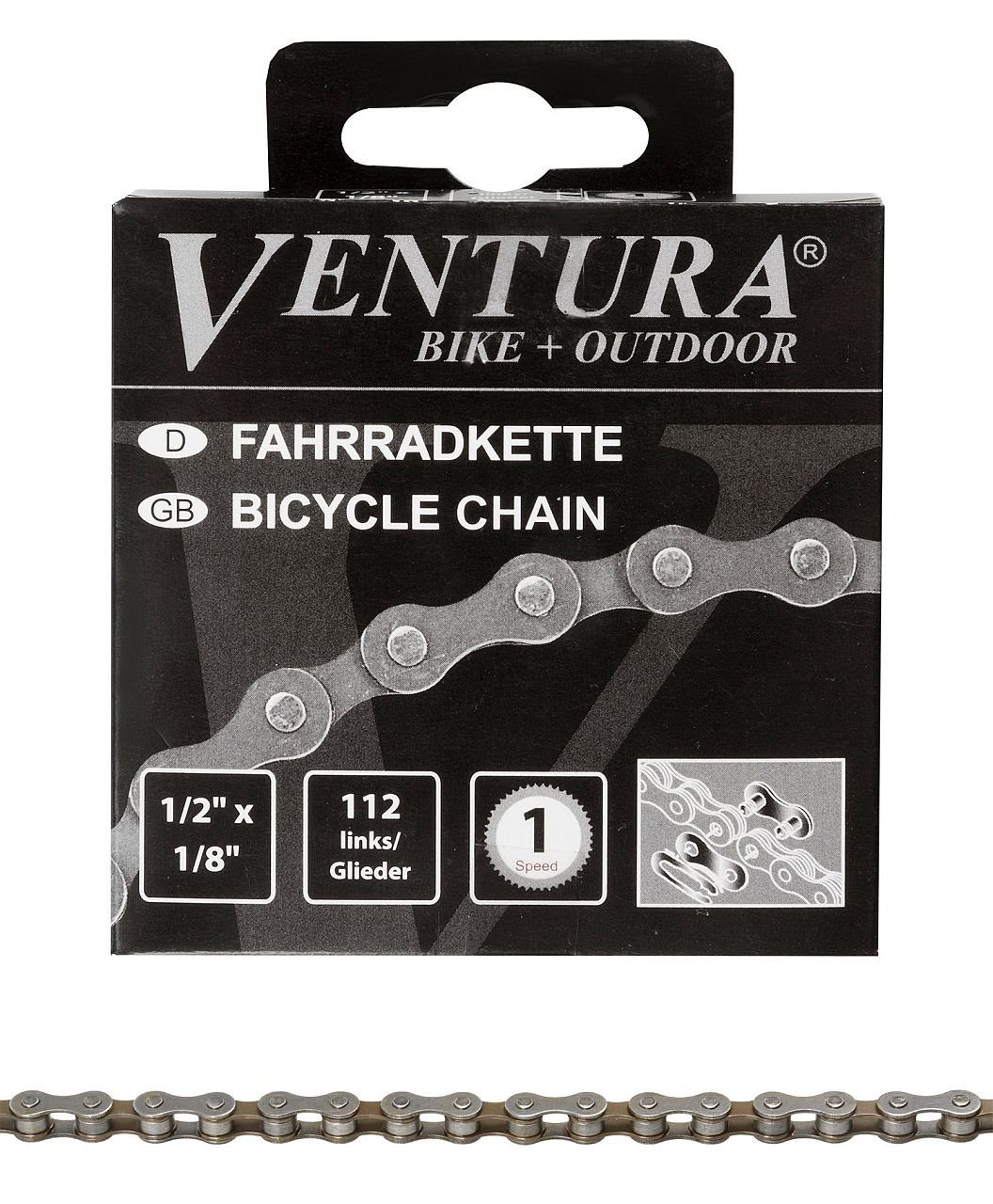 Ventura Fahrradkette Fahrradkette Ventura 1 2 x 1 8 112 Glieder Federverschluss schwarz