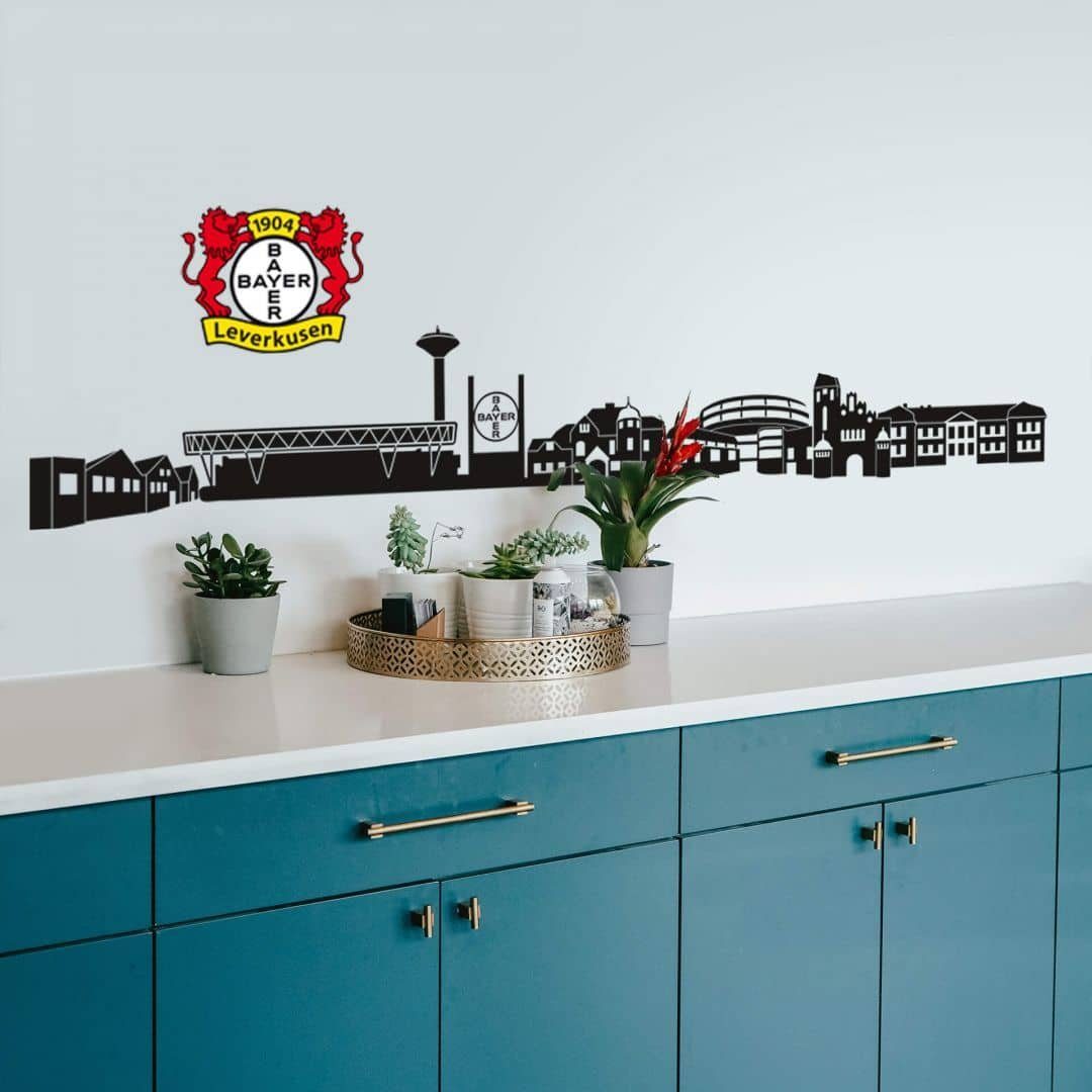 Bayer 04 Leverkusen Wandtattoo Fußball Wandtattoo Bayer 04 Leverkusen Skyline Schwarz Logo Wappen Löwe, Wandbild selbstklebend, entfernbar