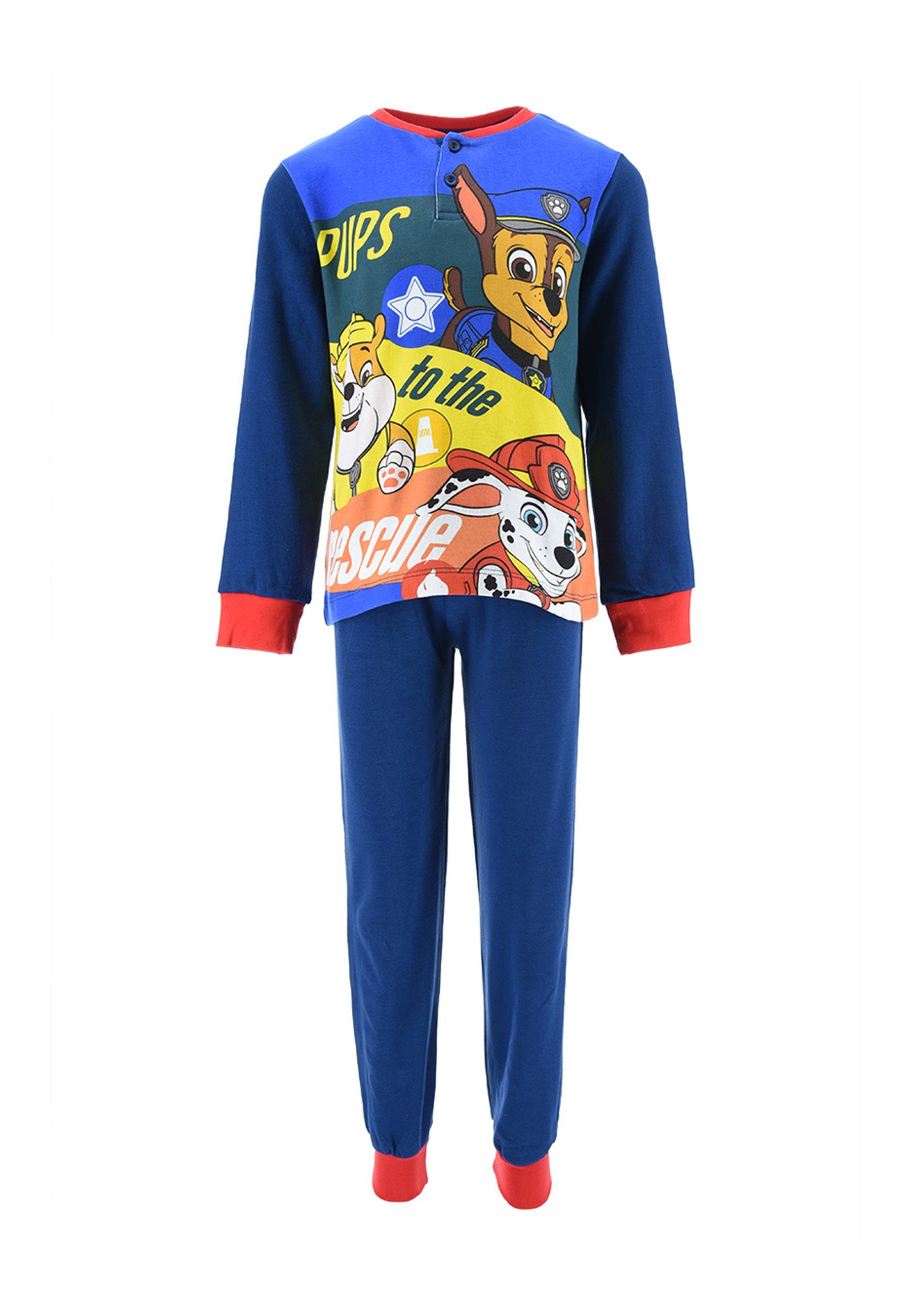 PAW Rubble Schlafanzug Jungen Kinder Chase langarm (2 PATROL tlg) Nachtwäsche Dunkel-Blau Marshall Pyjama