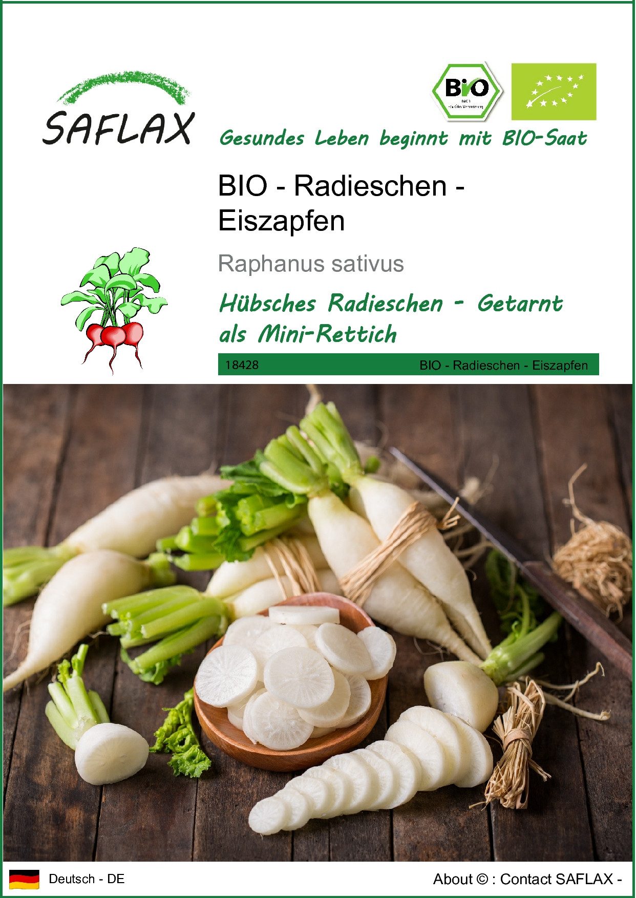 Gemüsesamen SAFLAX - Samen - BIO - Radieschen - Eiszapfen