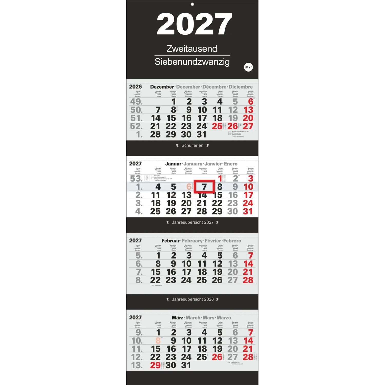 HEYE Wandkalender 4-Monatsplaner 2027