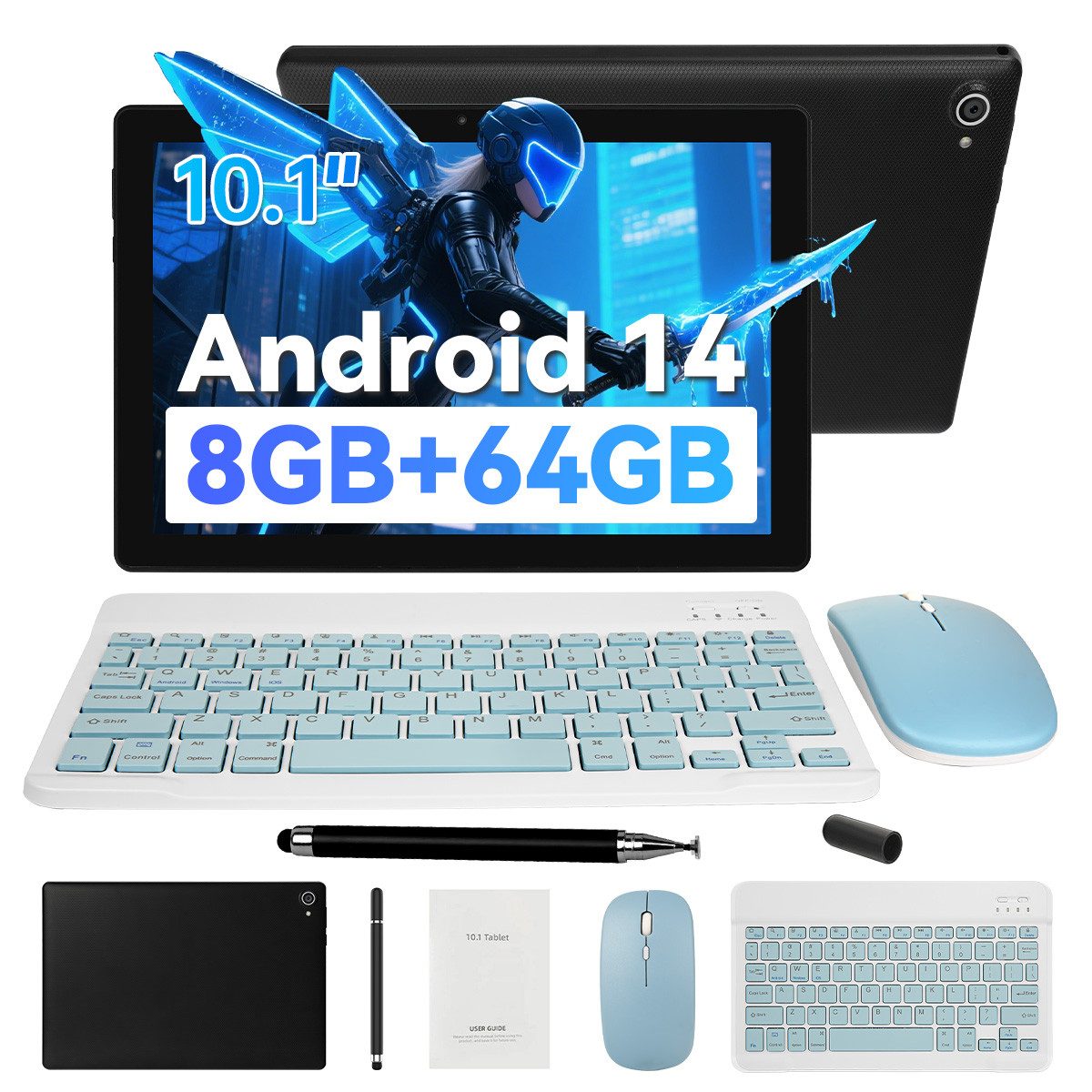 BUFO 10 Zoll HD, 3 GB RAM, 64 GB Erweiterbar auf 1 TB, Android Tablet (10", 64 GB, Android, 2,4G/5G WiFi, Octa Core Prozessor, Widevine L1, mit Tastatur, Maus und Stylus)