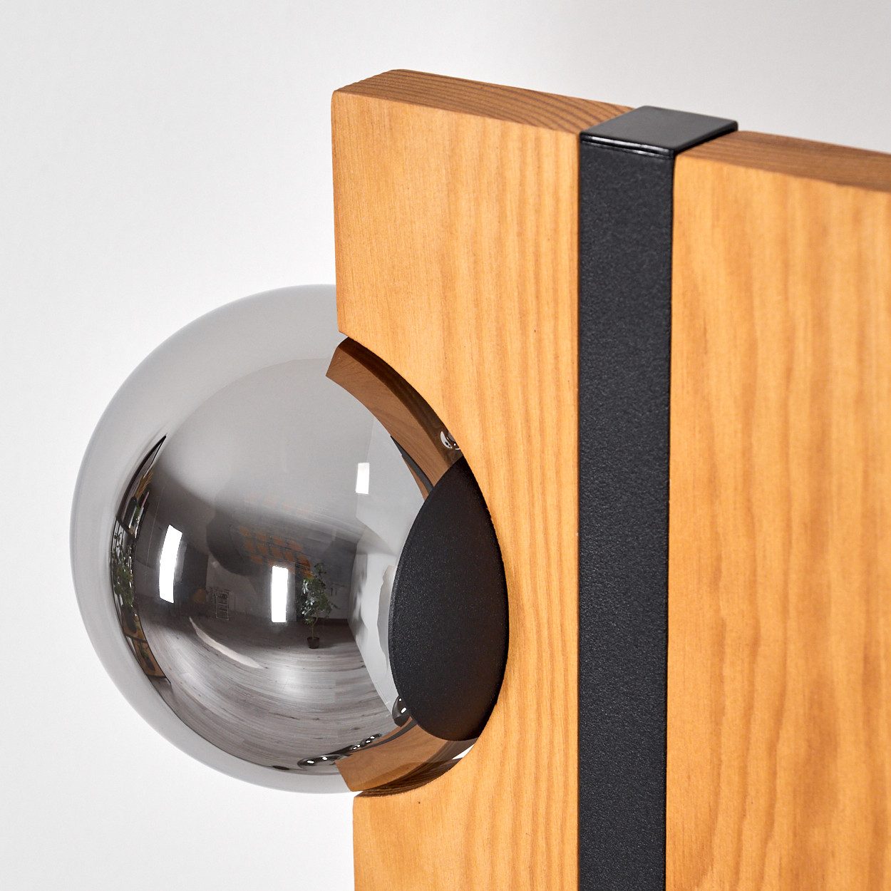 hofstein Stehlampe Stehlampe aus Holz/Metall/Glas in Natur/Schwarz/Chrom-/Rauchfarben, ohne Leuchtmittel, 120cm, G9, Fußschalter - Wohnzimmer, Schlafzimmer, Esszimmer, Flur