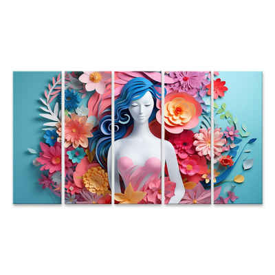 islandburner Leinwandbild Elegante Frauenfigur, Blumiges Origami-Papier Wandbild KCIO Schlafzimm