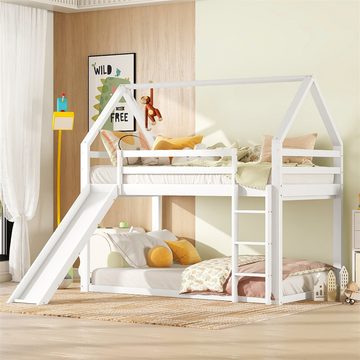 XDeer Etagenbett Einzelbett Kinderbett Hausbett Etagenbett mit Rutsche, und Leiter, Weiß, 90x200cm