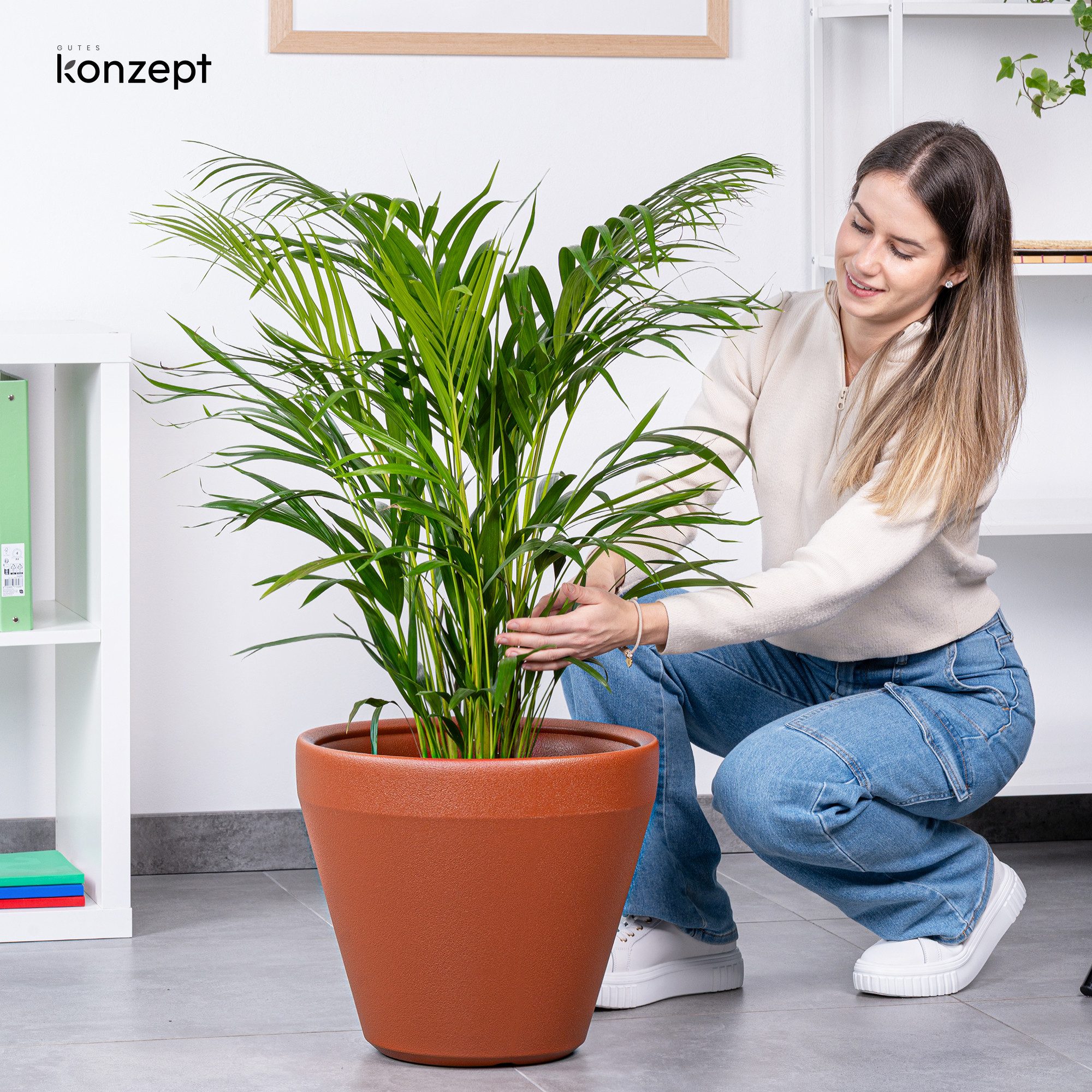KONZEPT Übertopf Ø 40 cm aus Kunststoff, 30 L, in Ton-Optik, für Innen & Außen, Ton-Optik, glatte Oberfläche, 30 L
