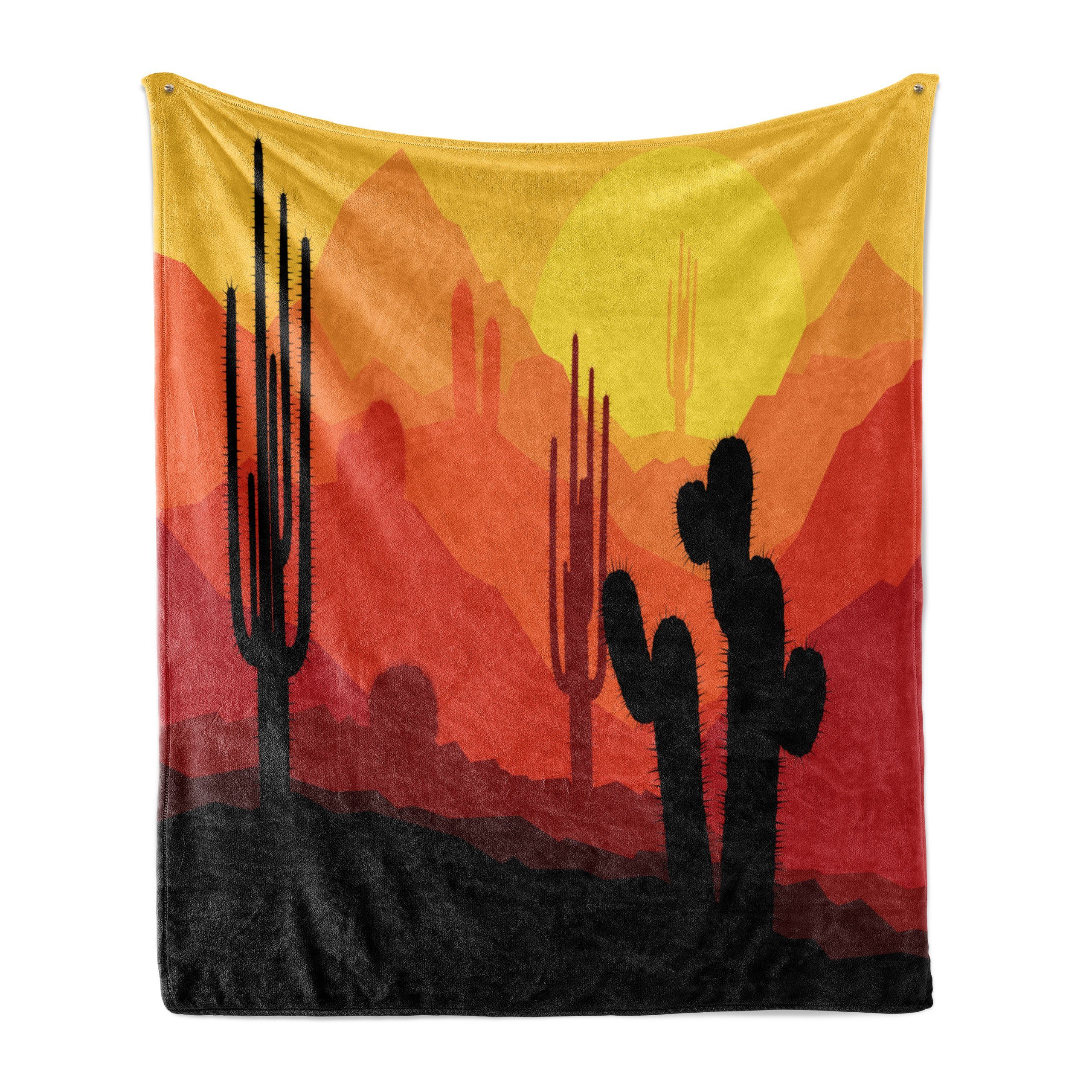 Wohndecke Gemütlicher Plüsch für den Innen- und Außenbereich, Abakuhaus, Arizona Kaktus Silhouetten in der Dämmerung | Wohndecken