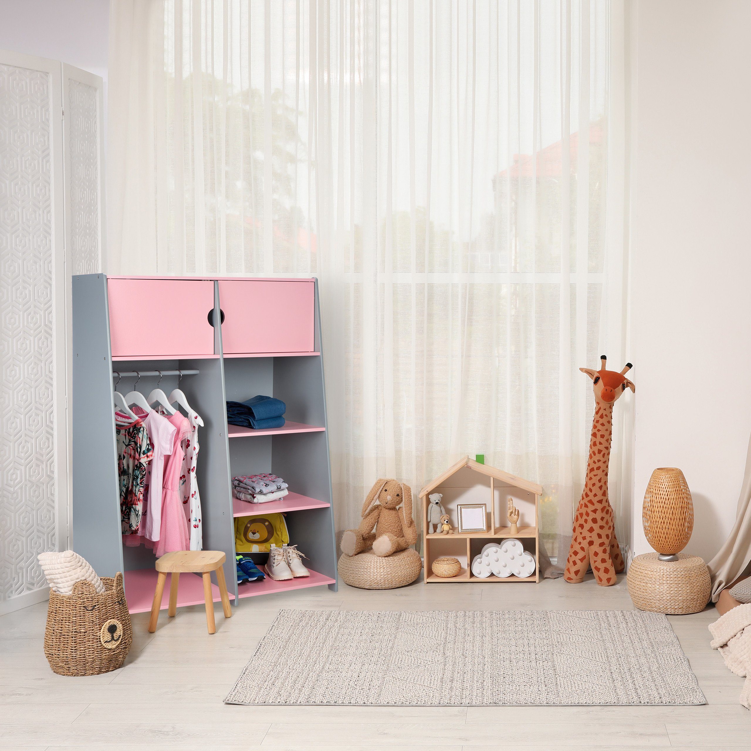 mit Kinderkleiderschrank relaxdays Fächern Kindergarderobe