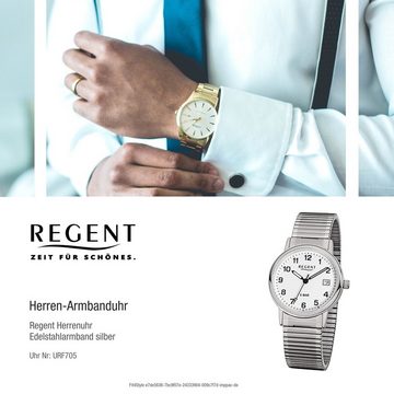 Regent Quarzuhr Regent Herren-Armbanduhr silber Analog, Herren Armbanduhr rund, mittel (ca. 35mm), Edelstahlarmband