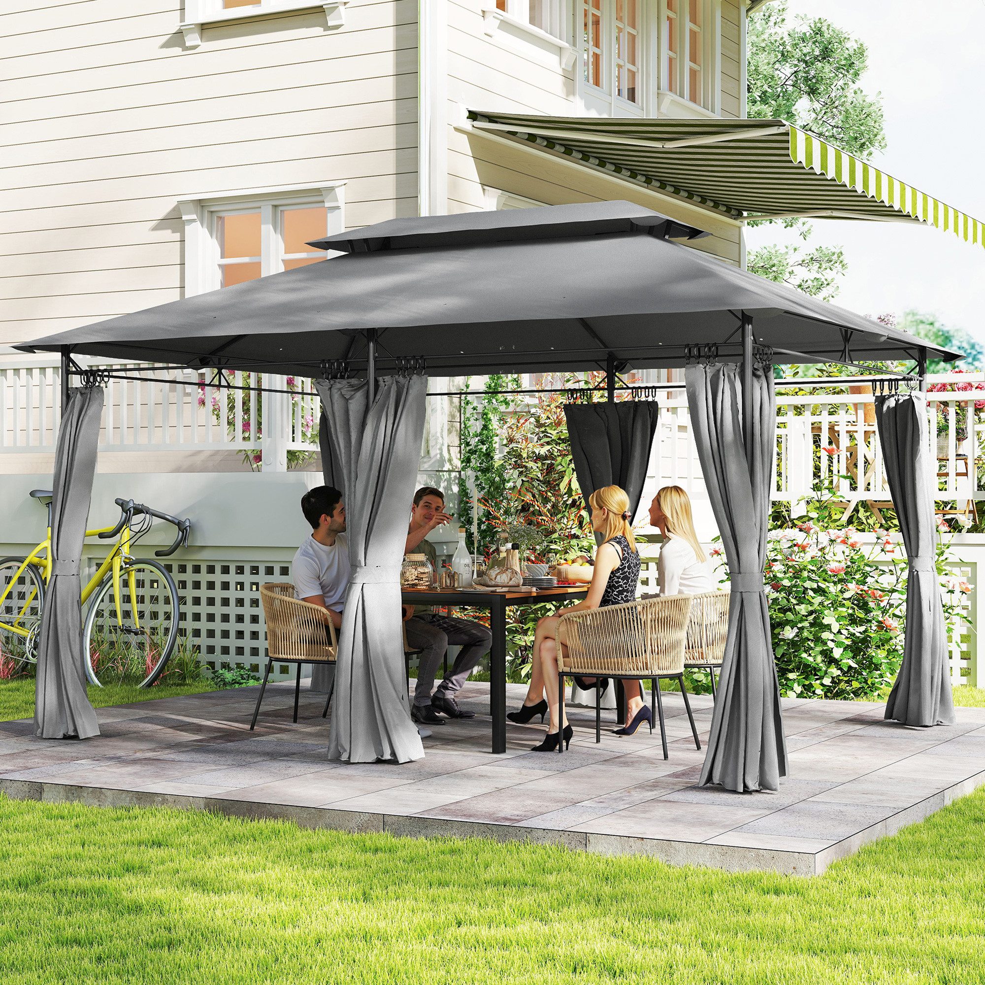 Pavillon mit Doppeldach, 6 Seitenteile, Ablauflöcher