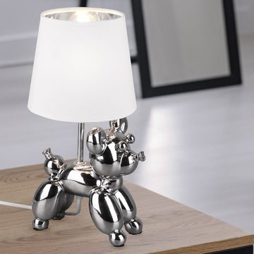 etc-shop LED Tischleuchte, Leuchtmittel inklusive, Warmweiß, Farbwechsel, Textil Tisch Lampe FERNBEDIENUNG Hunde Design Keramik Leuchte