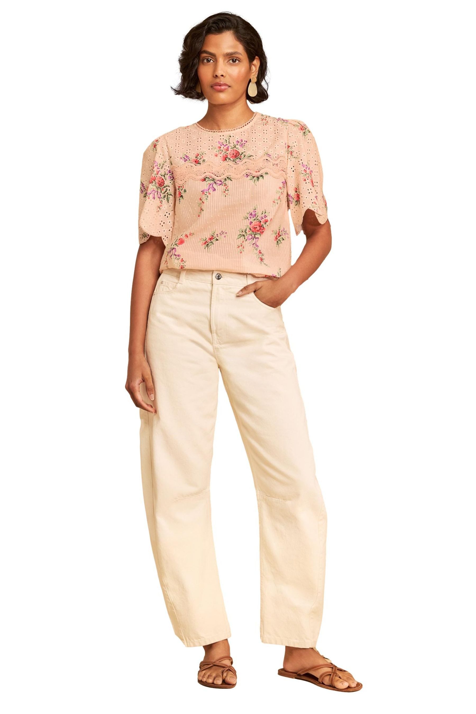 Love & Roses Kurzarmbluse Love & Roses Bluse mit Lochstickerei, Regular (1-tlg)