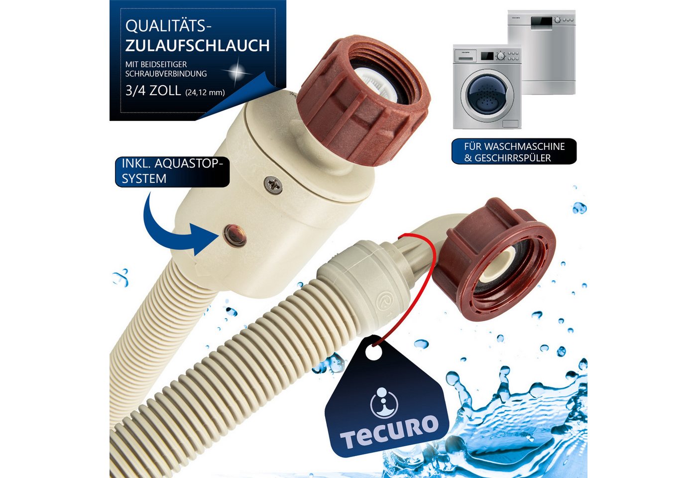 Thumbnail - tecuro Schlauch Aquastop Sicherheits-Zulaufschlauch für Wasch,-Spülmaschschine