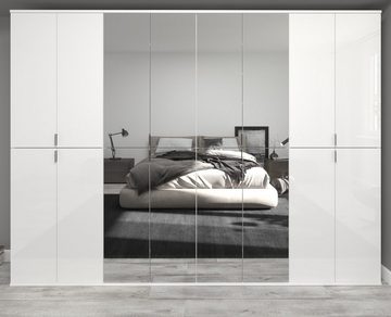 xonox.home Kleiderschrank ProjektX (Schrank in weiß Hochglanz, 244 x 193 cm) mit Spiegeltüren, Variable Inneneinteilung