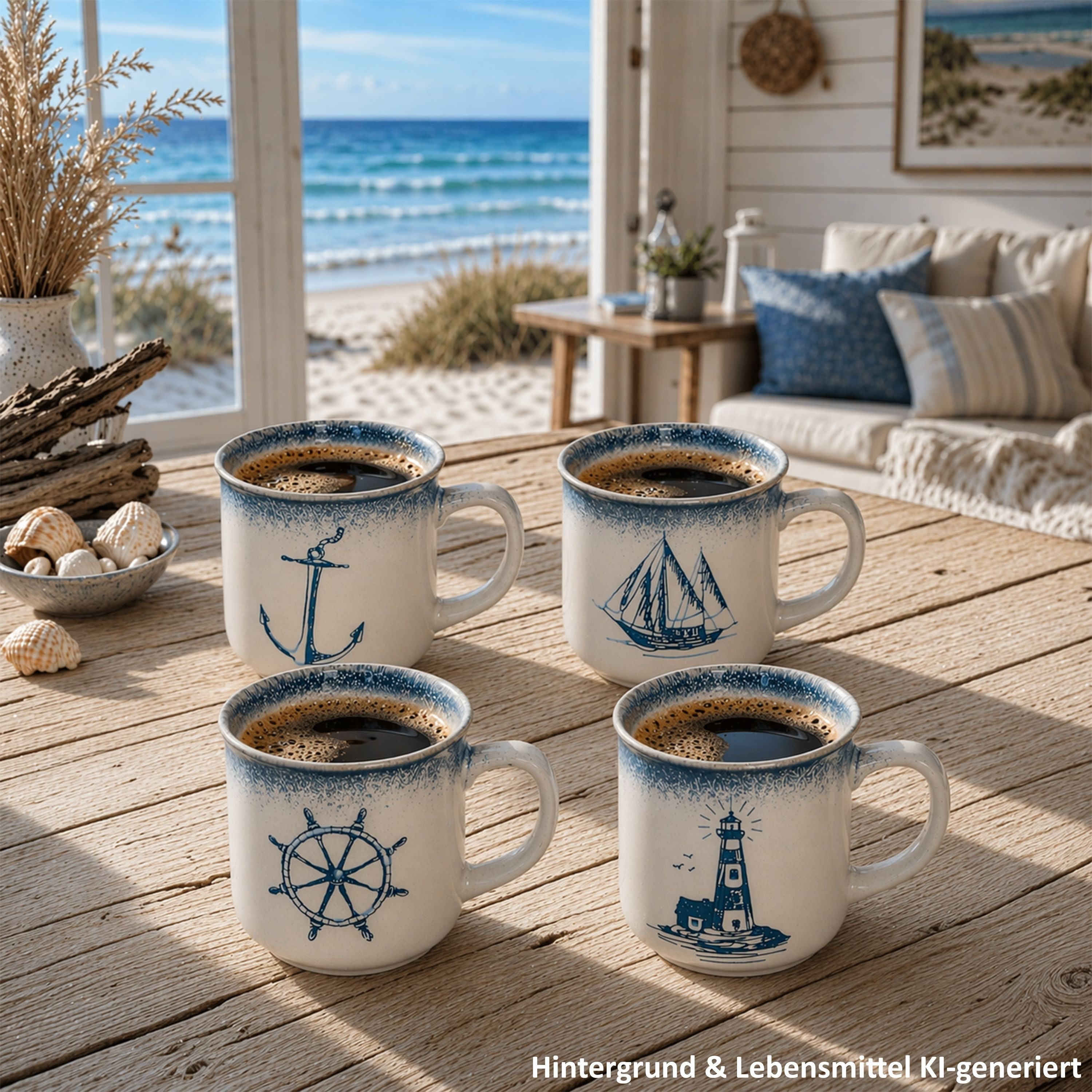 MamboCat Becher MamboCat 4x Martin Kaffeebecher Keramik blau maritime Motive Tee-Tasse, Keramik – Bild 5 von 5