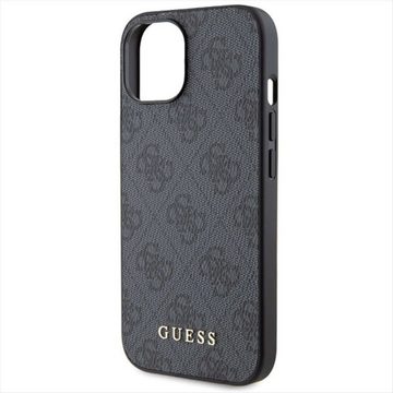 Guess Smartphone-Hülle Guess Apple iPhone 15 Schutzhülle Case Hülle 4G Metal Gold Logo Grau